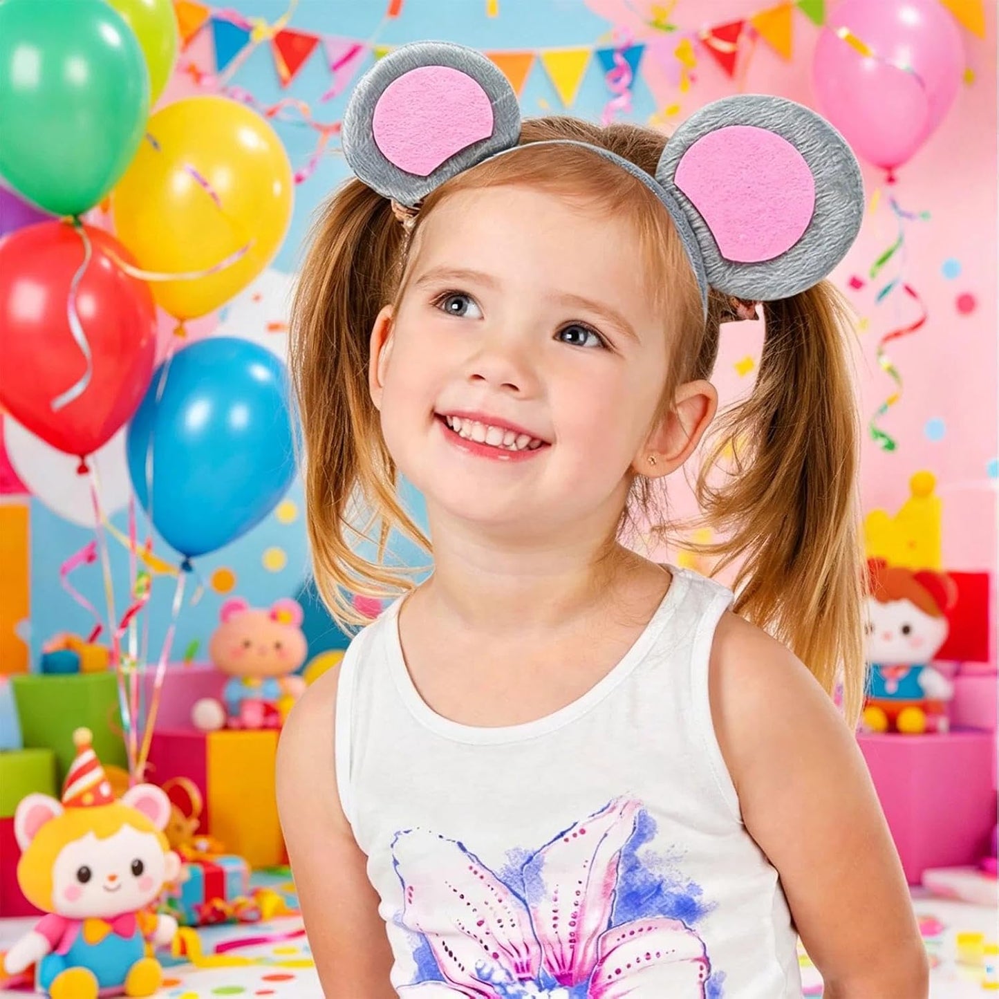EUPSIIU 2 x Cartoon Mouse Ears on Grey Headband, Animal Mouse Ears Hair Bands for Children, Adults, Costume Animal Accessories, Halloween Carnival Party (Grey)