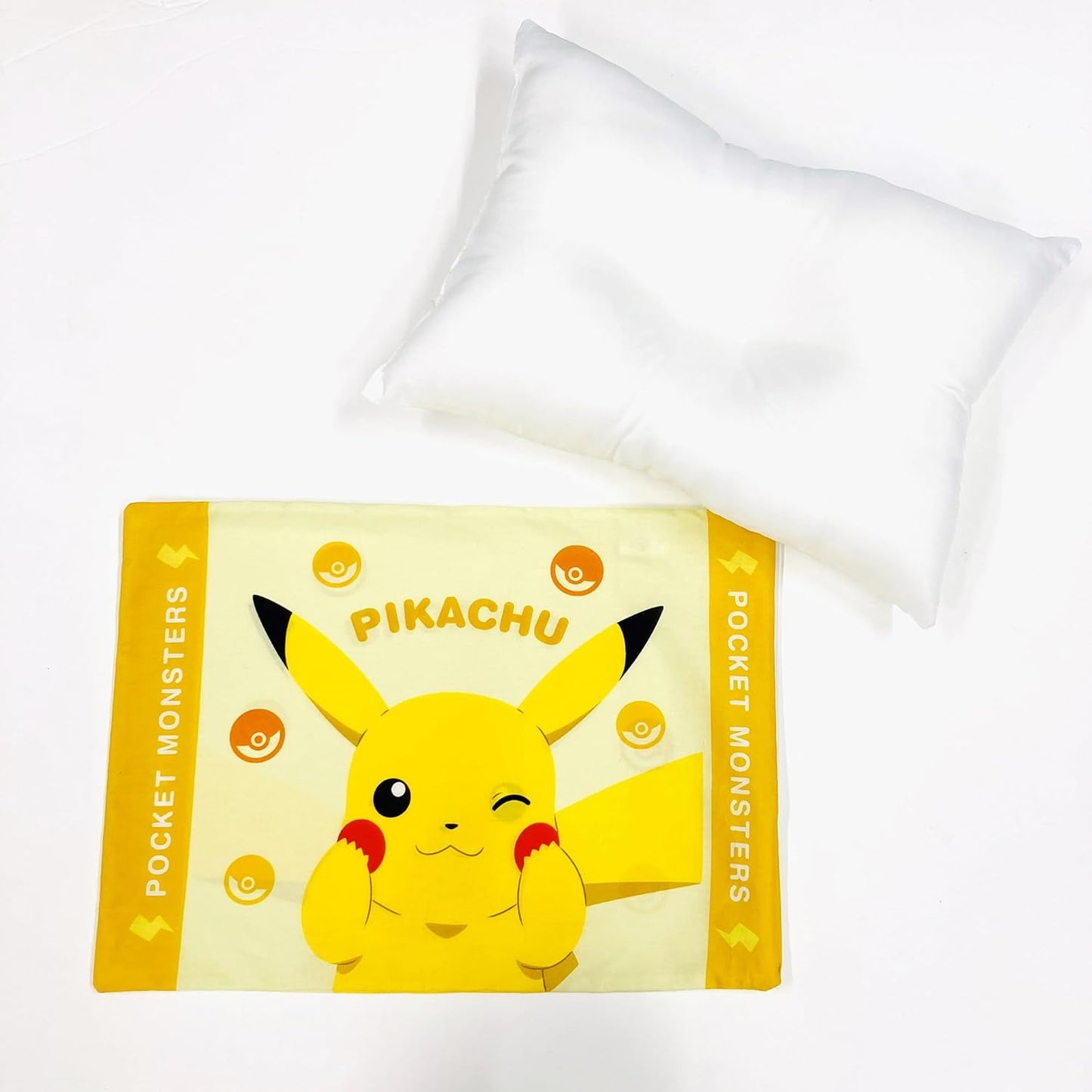 MORIPiLO Children's Pillow, Low Profile, Pokemon Pikachu Wink, Yellow, Approximately 11 x 15.4 inches (28 x 39 cm), Skin-friendly 100% Cotton Fabric, Washable, Comes with Cover, Plush Toy, Cushion
