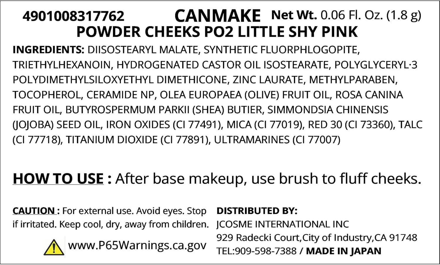 Canmake Powder Cheeks P02 Little Shy Pink, 0.07 oz (1.8 g), Teak Transparent, Clear, Glossy, Pink