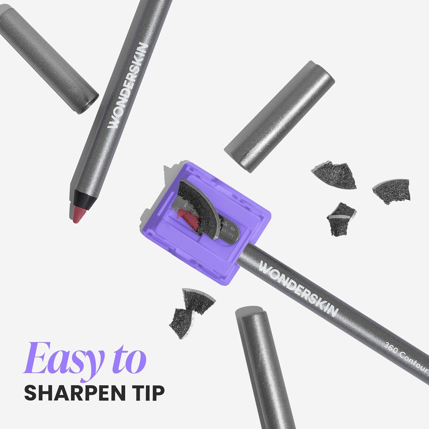 Wonderskin Lápiz delineador de labios - Delineador de labios contorneador 360, duradero, lápiz de labios afilable, impermeable y a prueba de transferencia, delineador de labios desnudo (Morado)