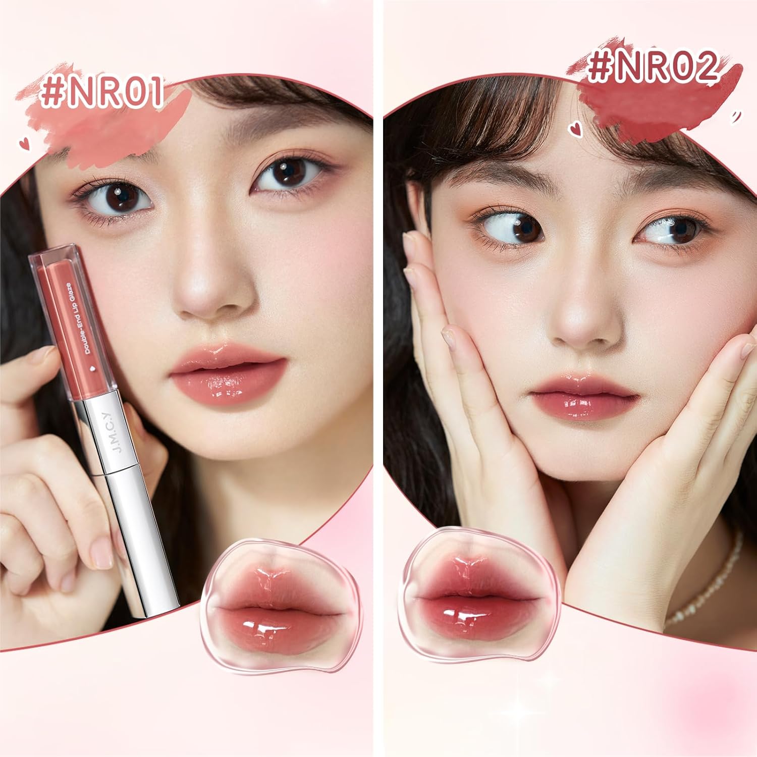 JMCY Double Ended Lip Tint Mud Lip & Waterlight Mirrored Lip Gloss 2 in 1 Popular No Falling Lip Lipstick J.M.C.Y Double Ended Long Lasting Won't Stick to Mask Chinese Cosmetics