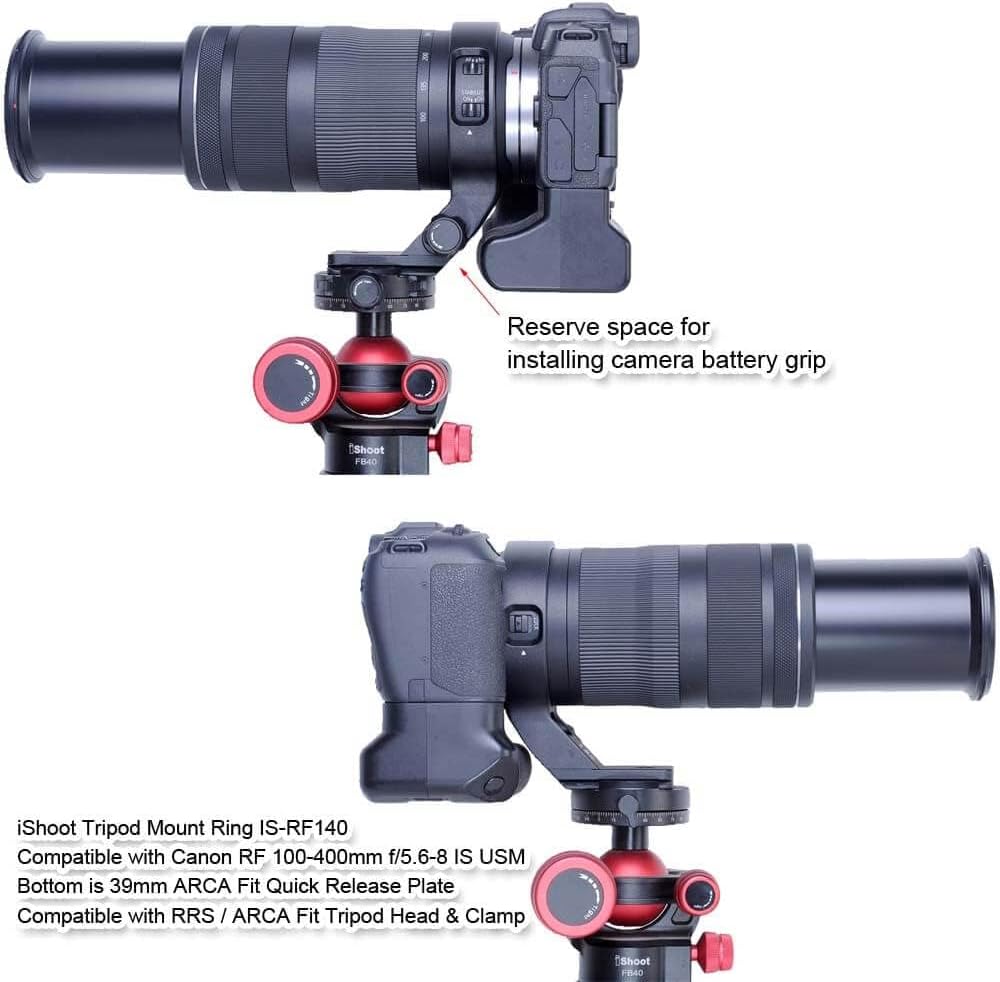 iShoot Metal Camera Ring Tripod Mount Ring, Lens Support Collar, Lens Bracket Collar, Tripod Socket, Compatible with Canon RF 100-400mm f/5.6-8 IS USM, Bottom is Quick Release Plate with 1/4 3/8 Screw