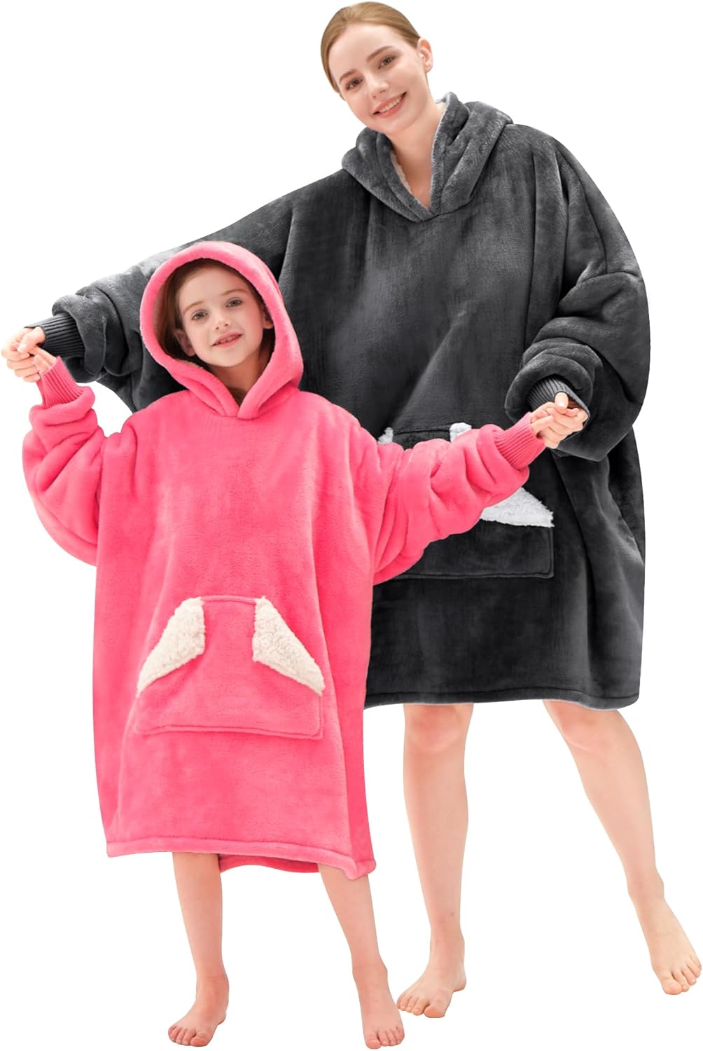 Touchat - Manta con capucha portátil, sudadera con capucha de forro polar sherpa de gran tamaño con bolsillo gigante y mangas para adulto, regalo de manta gris cálida y acogedora para mujeres