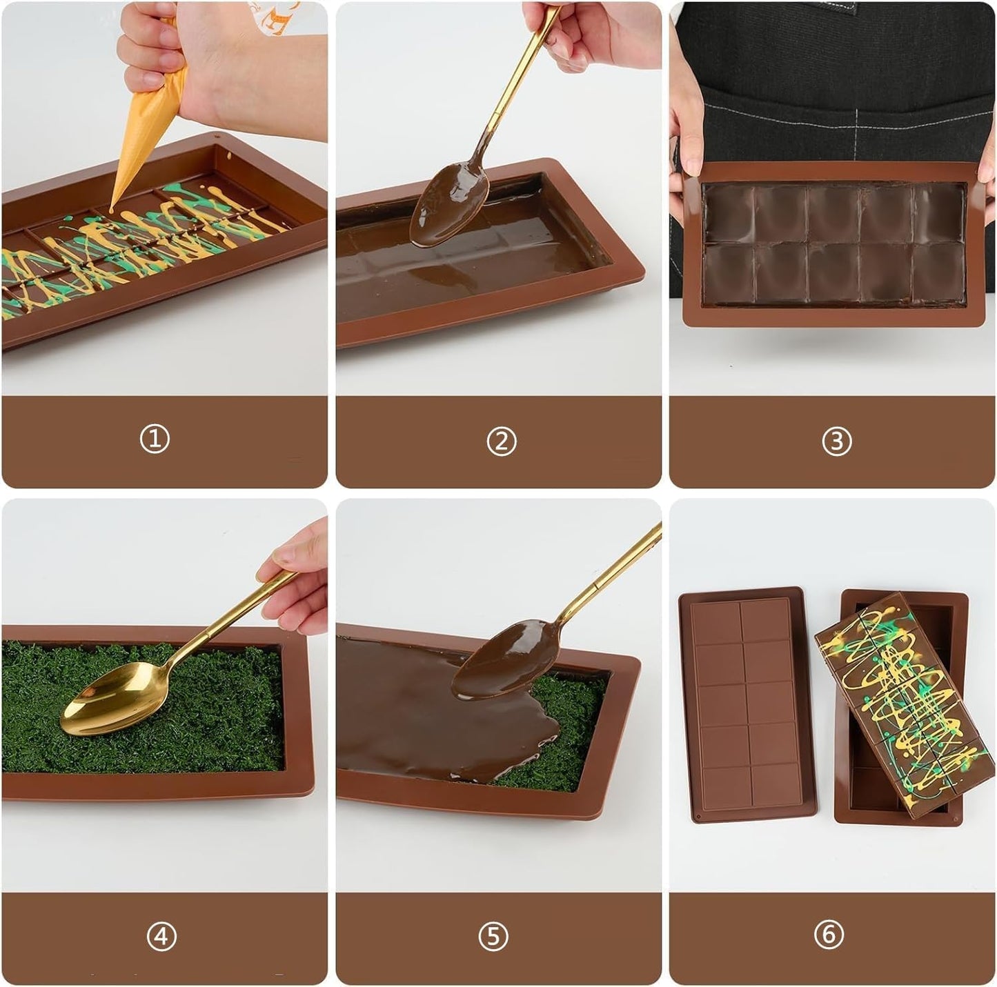 Pclife 2PCS Chocolate Molds Silicone Molds Chocolate Baking Pastry Rectangle Food Grade Silicone Molds Chocolate Bar Molds Milk Chocolate Bar Dubai Chocolate Cookie Tools DIY Mold Baking Baking Baking