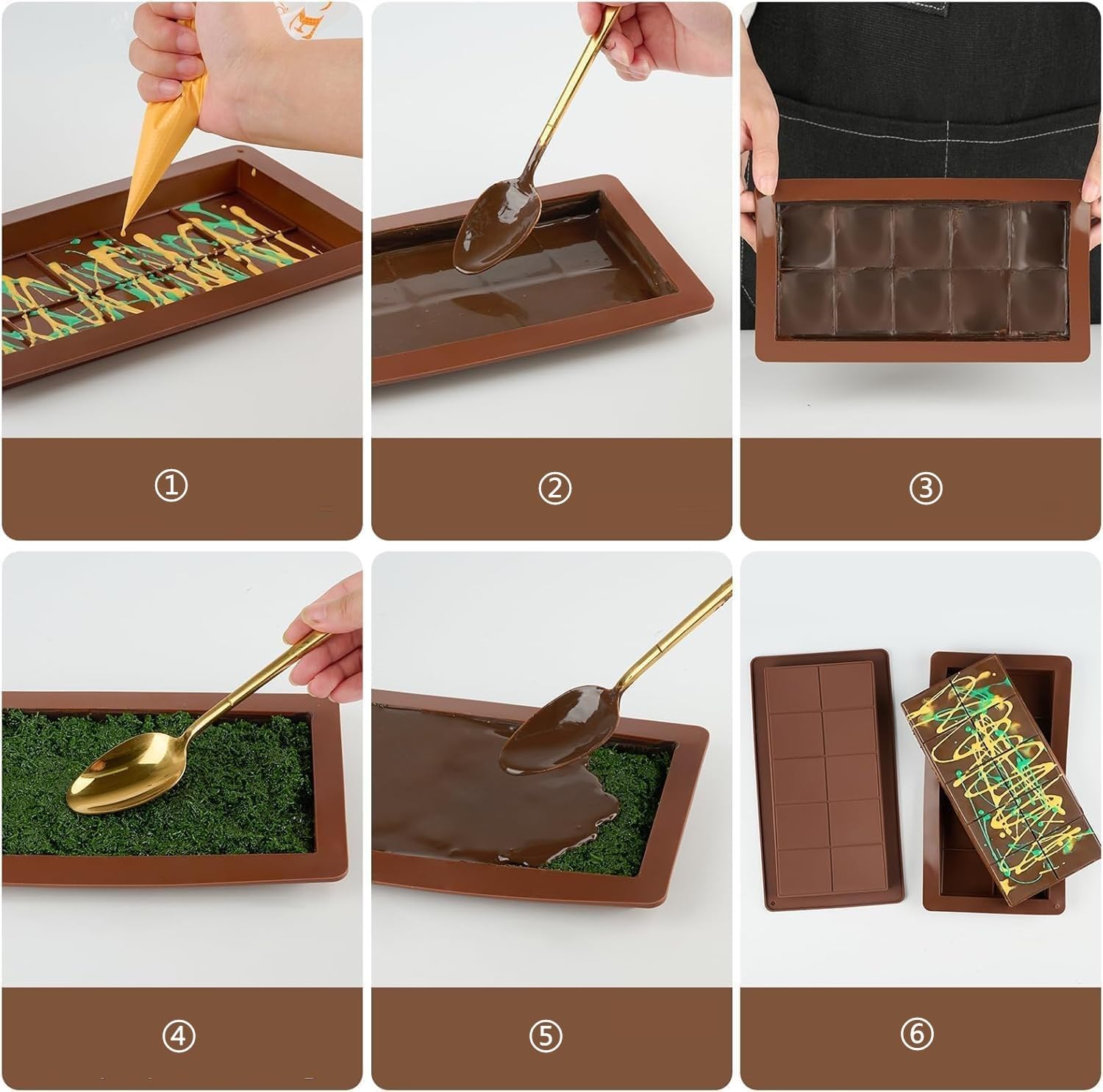 Pclife 2PCS Chocolate Molds Silicone Molds Chocolate Baking Pastry Rectangle Food Grade Silicone Molds Chocolate Bar Molds Milk Chocolate Bar Dubai Chocolate Cookie Tools DIY Mold Baking Baking Baking