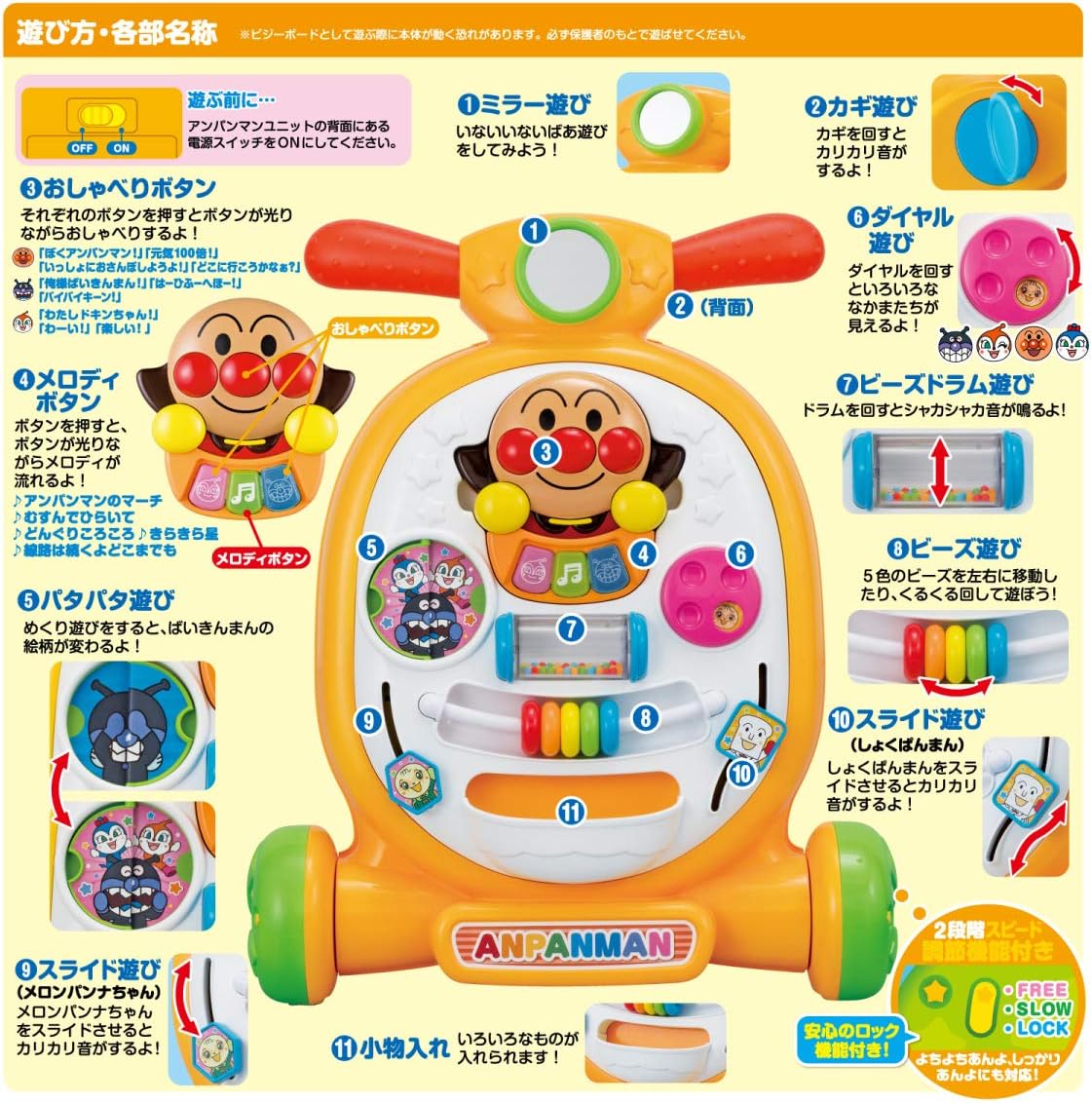AGATSUMA Anpanman Ride On! Push & Pull! Transforming Walker W16.9 x H18.9 x D21.3 inches (430 x 480 x 540 mm)