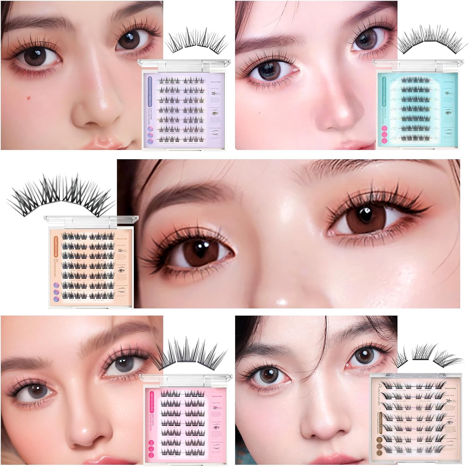 False Eyelashes, No Glue Required, Easy to Apply, 3D False Eyelashes, 56 Bundles, Black, Cute, 3D False Eyelashes, Natural Feeling, Popular, Bunchy Parts, Beginners, No Adhesive, Easy Installation,