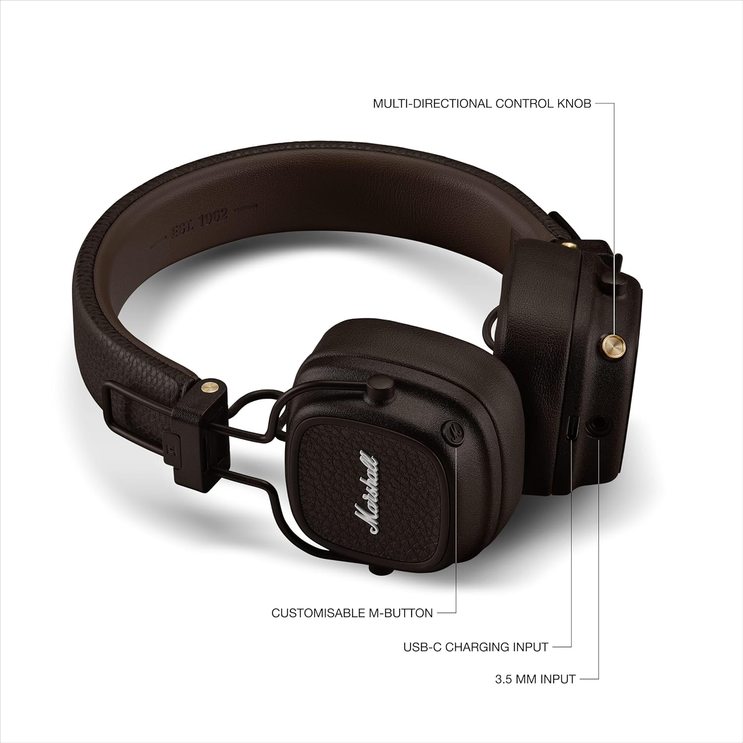 Marshall Wireless On-Ear Headphones Major V Brown Bluetooth / Continuous Playback 100 Hours / Qi Charging Compatible / Call Support 【Domestic Genuine Product】