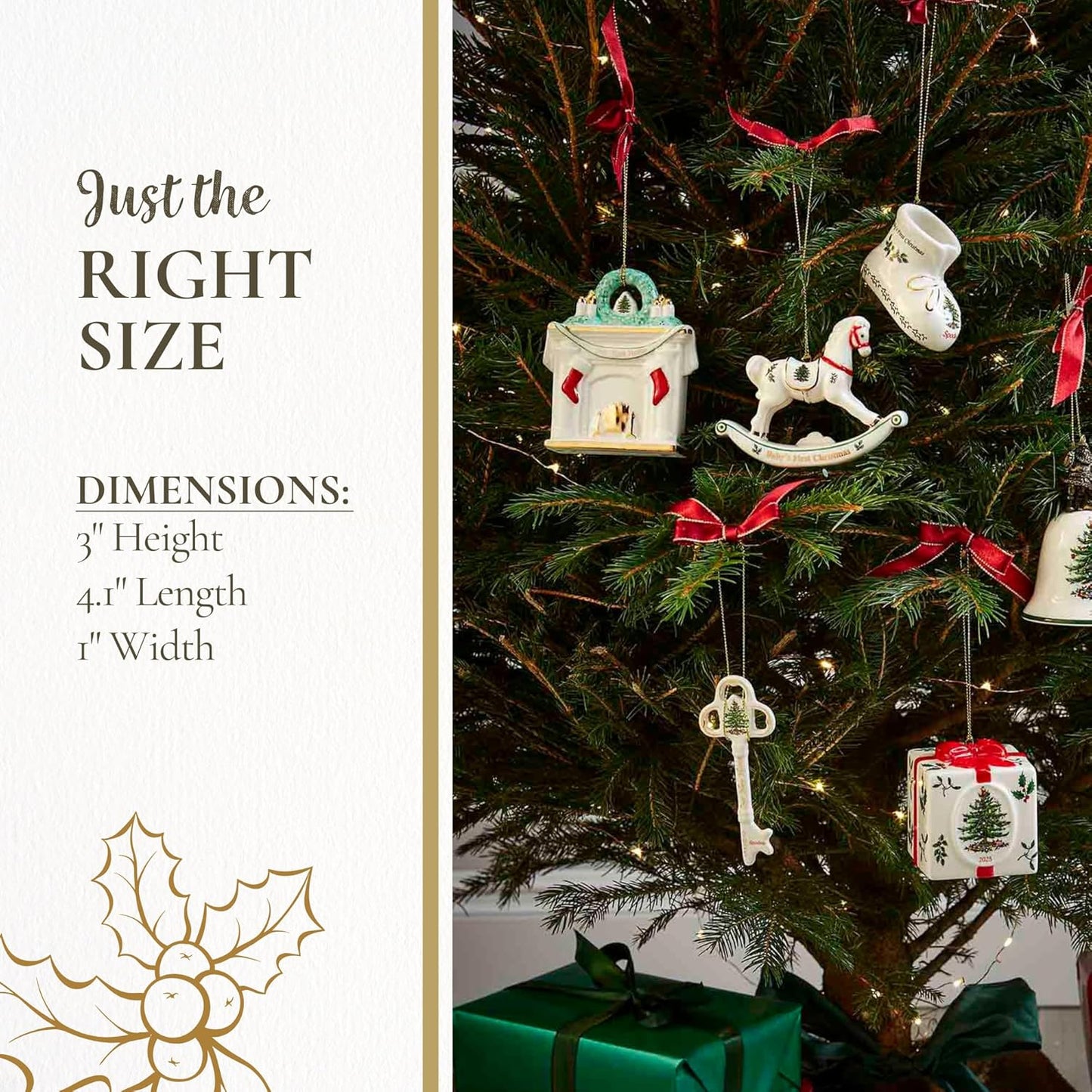 Spode Primer Adorno de Caballo 2025, Adorno de Día Festivo de Dolomite Pintado a Mano con Año Impreso, Adorno Único de Árbol de Navidad Celebrando Nuevo Hogar, Recuerdo de Vacaciones y Adorno de Árbol