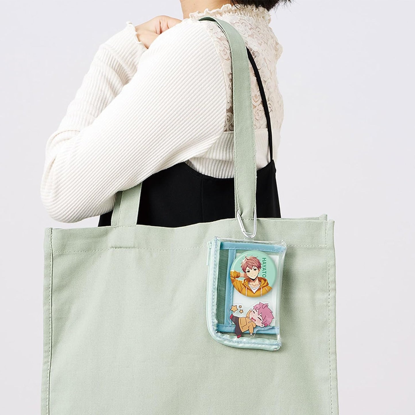 Clear Mini Pouch with Carabiner | Pressurikatsu Goods, Trading Card, Aksta, Can Badge Storage, Push Color, Mesh Pocket, Idol, Anime, Ota-Katsu, Showing Pouch,, green, Simple