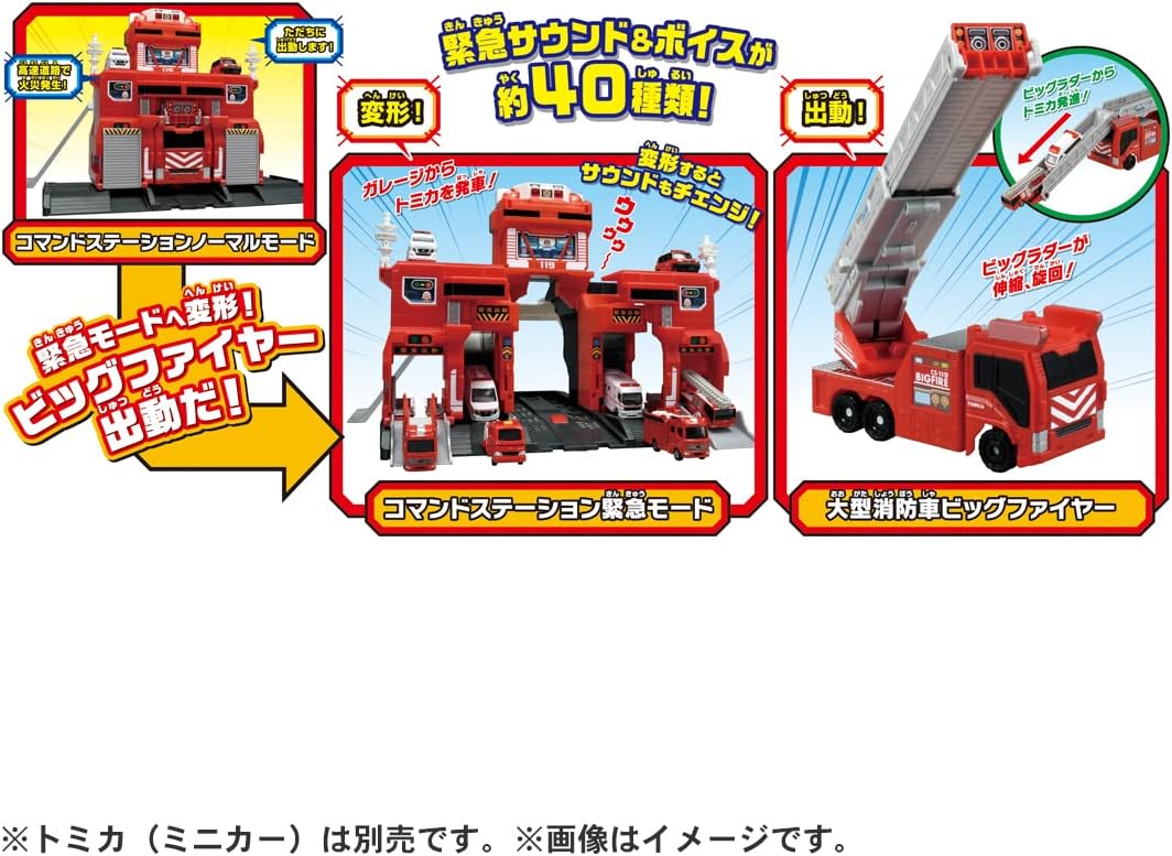 Takara Tomy Tomica Transform & Deploy! Big Fire & Command Station Mini Car Vehicle Toy for Boys Ages 3 and Up Toy Safety Standards Compliant ST Mark Certified TOMICA