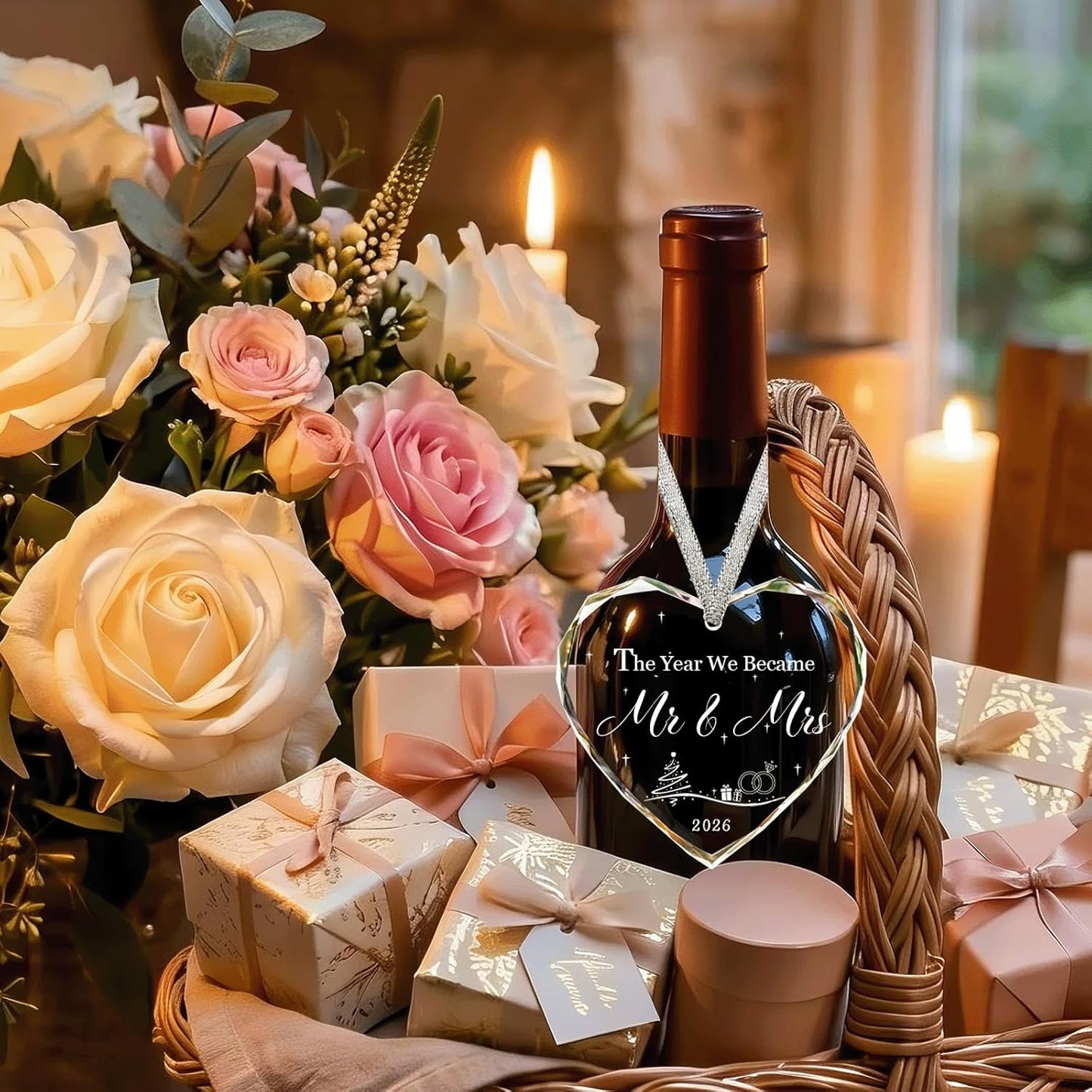 Regalos de boda para parejas, cristal de cristal 2026, adorno de primera Navidad para casados, ideas de regalos de boda para recién casados, regalos de despedida de soltera para novia-05