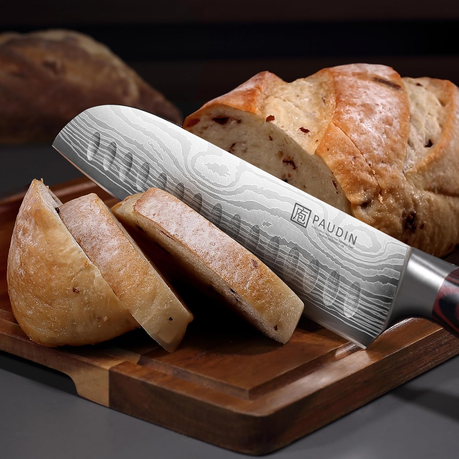 PAUDIN Santoku Knife, 6.7 inches (170 mm) with Sheath, Stainless Steel Knife, Well-Cut, Chef's Knife, Wooden Handle, Carving Knife, Kitchen Knife, Vegetables, Fruits, Utility Knife, Home Use, Gift, Kitchen Tool