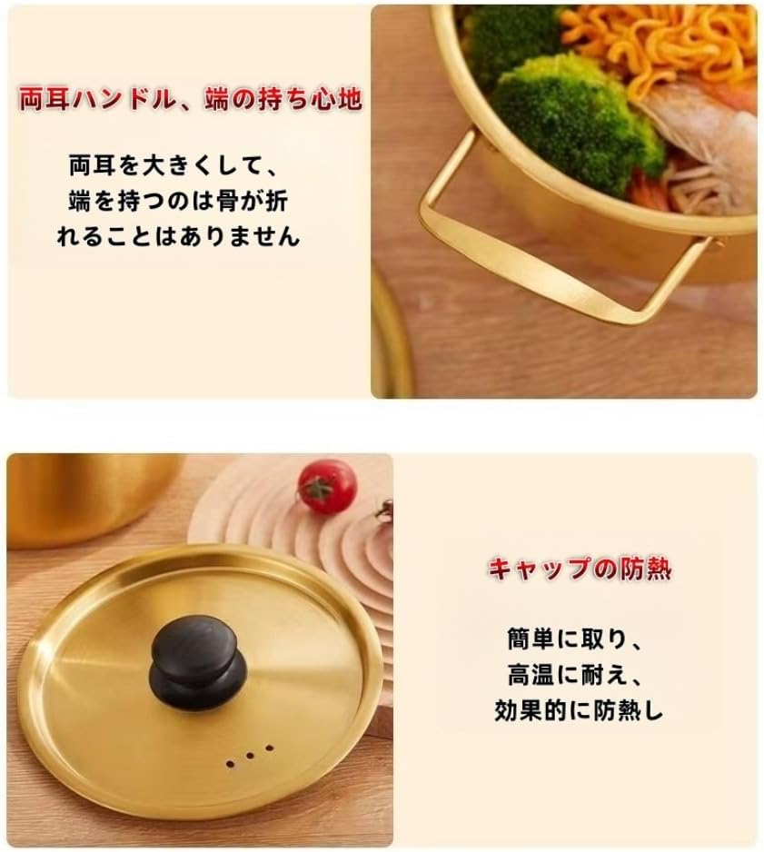 Korean Hot Pot Ramen Pot for One Person Instant Ramen Pot Boiling Stainless Steel Small Two-Handed Pot with Lid Heating Evenly Heating Fast Heat Transfer for Home Use Pasta Pot Tabletop Pot ih