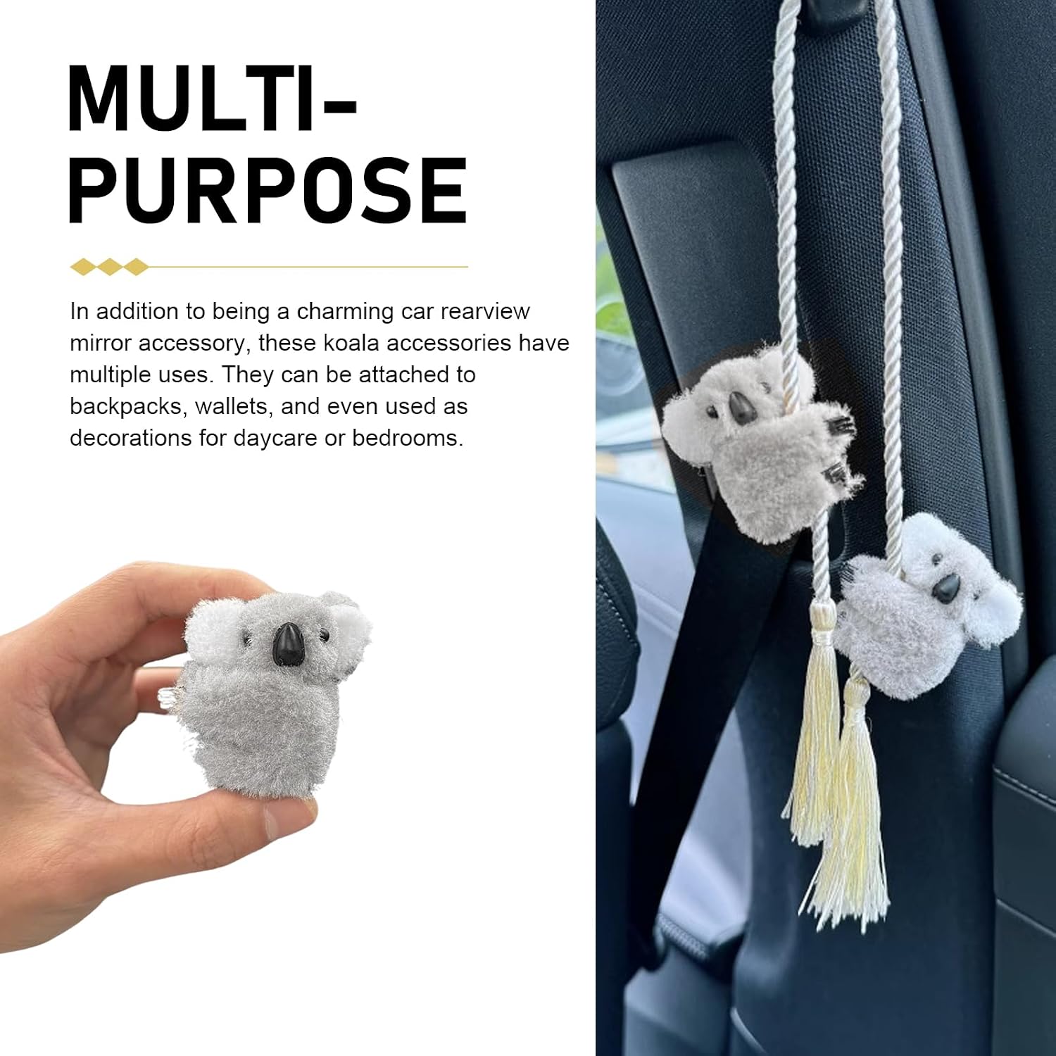 2 adornos colgantes de koala oscilante, colgante de felpa para espejo retrovisor, divertidos accesorios de decoración del interior del automóvil, universales para mujeres y hombres (gris y