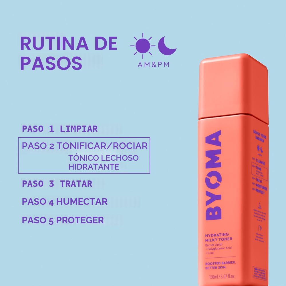 BYOMA Tónico lechoso hidratante - Tónico luminoso y ultrahidratante para la cara - Alivia la piel, bloquea la humedad, reduce el enrojecimiento - Reparación de barreras - 5.07 onzas líquidas