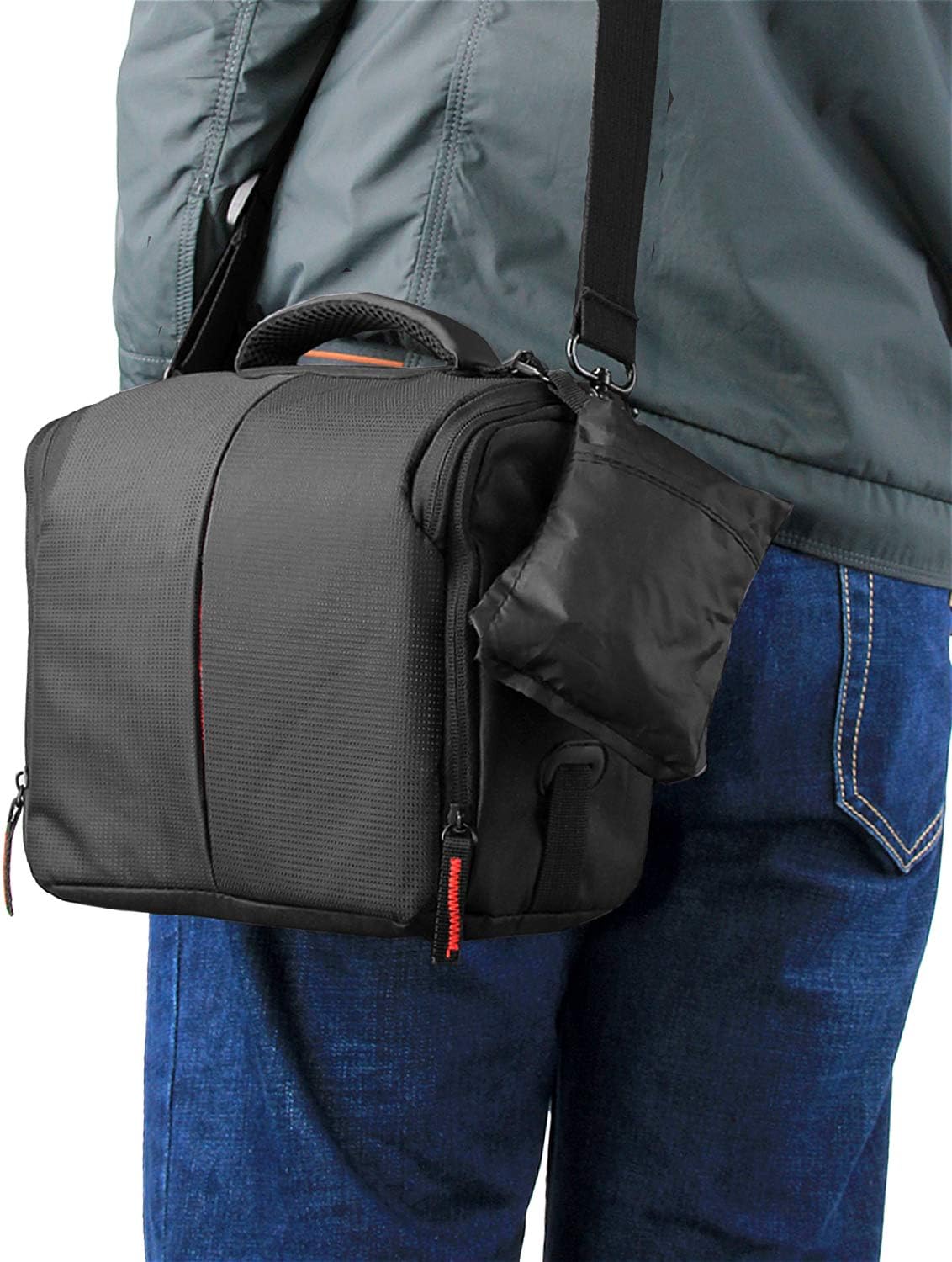 FOSOTO 防水カメラバッグ 一眼レフ 3WAY 大容量 三脚収納 ショルダーバッグ レインカバー付き Nikon Canon Olympus Sony Panasonic対応 ナイロン製 ブラック