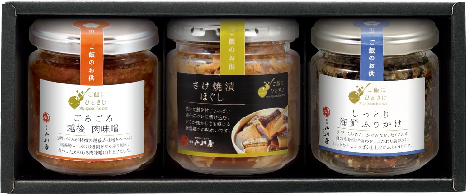 Niigata Ogawaya Rice Companion (3-Piece Set, Gororororo Echigo Miso, Moist Seafood Sake, Grilled Sake) Gift, Gift, Gift, Order, Room Temperature, Thank You, Congratulations, Okadamen AHF3