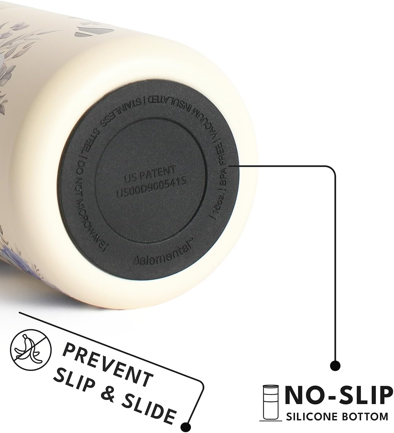 Elemental Vaso aislado artesanal, taza de viaje para café de triple pared, reutilizable, de acero inoxidable, con tapa de cerámica, tazas de café térmicas para bebidas calientes (6 horas) y frías (18 horas), 16 onzas, flores azules