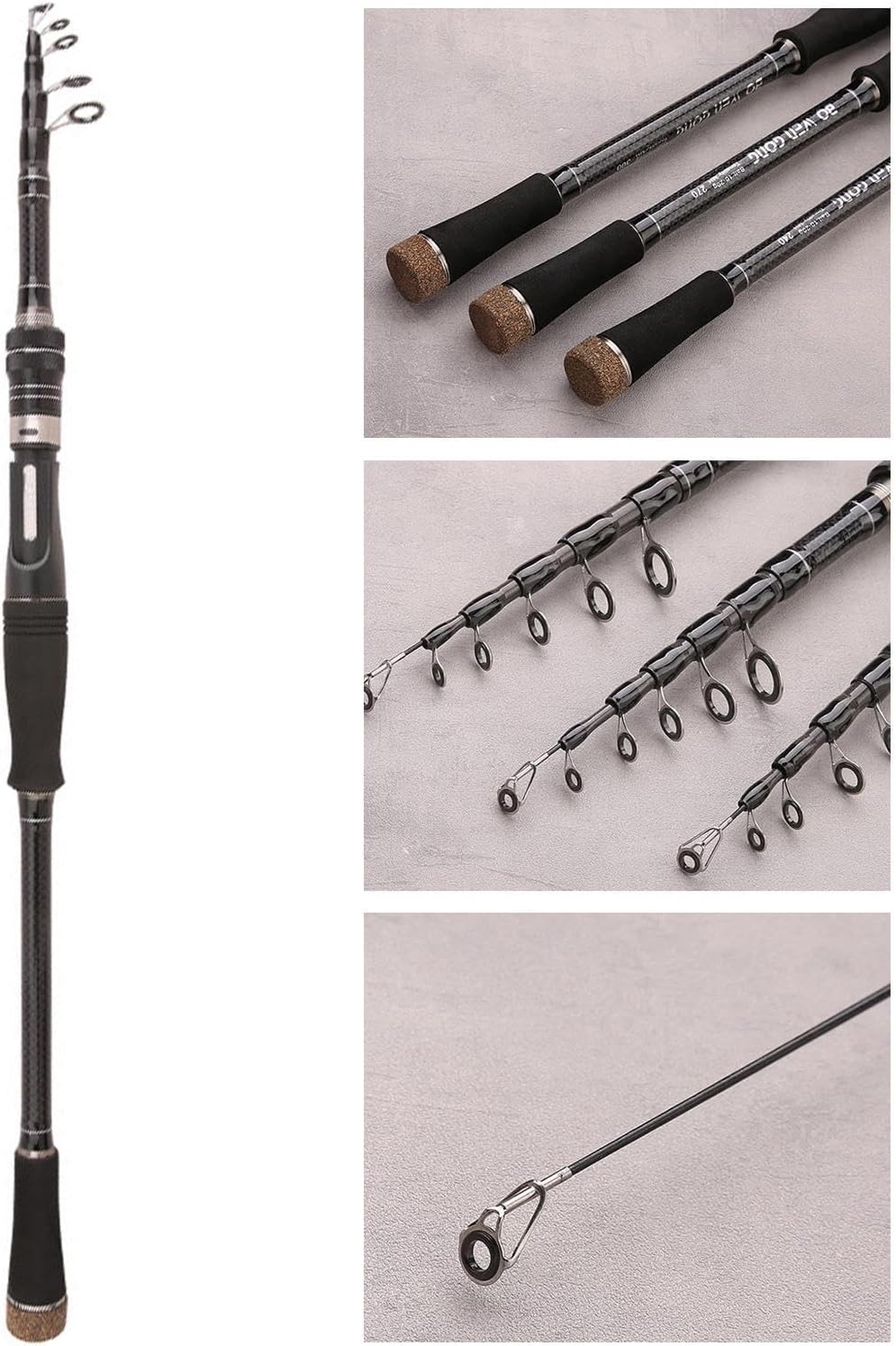 Fishing Spinning Rod - Carbon Fiber Surf Casting Rod, Travel Fishing Rod | Fishing Rod Telescopic Travel Fishing Pole Casting, Lightweight Baitcasting Fishing Rod for Pike, Bass, Walleye, 22.05 x 1.18