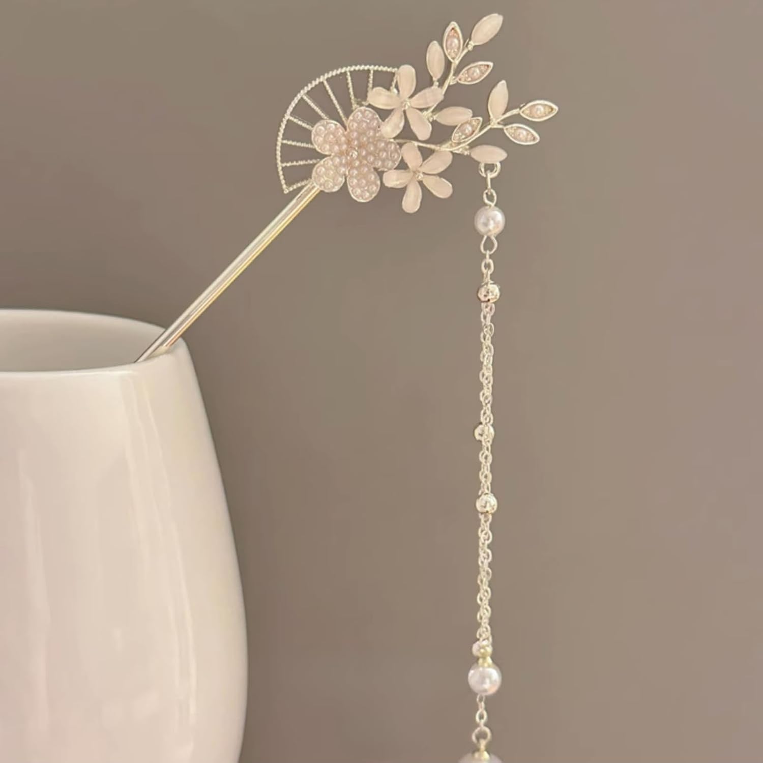 EZ PEACH Cherry Blossom Flower Pearl Hairpin Hair Clip Bangs Hair Closure Kimono Kimono Hair Accessory (Flower 02)