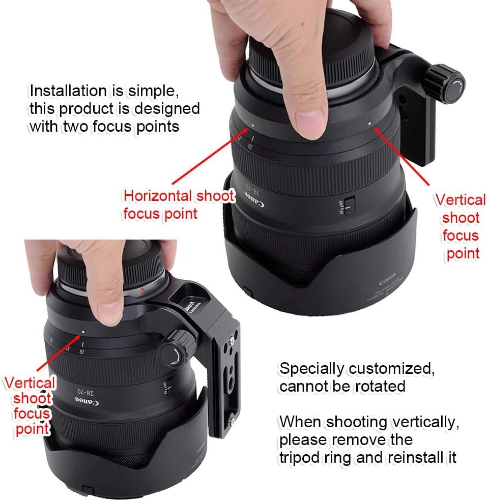 iShoot 74.5mm Metal Camera Ring Tripod Mount Ring, Lens Support Collar, Lens Bracket Collar, Tripod Socket for Canon RF 28-70mm f/2L USM, Bottom Quick Release Plate with 1/4 3/8 Screw Hole, Fits