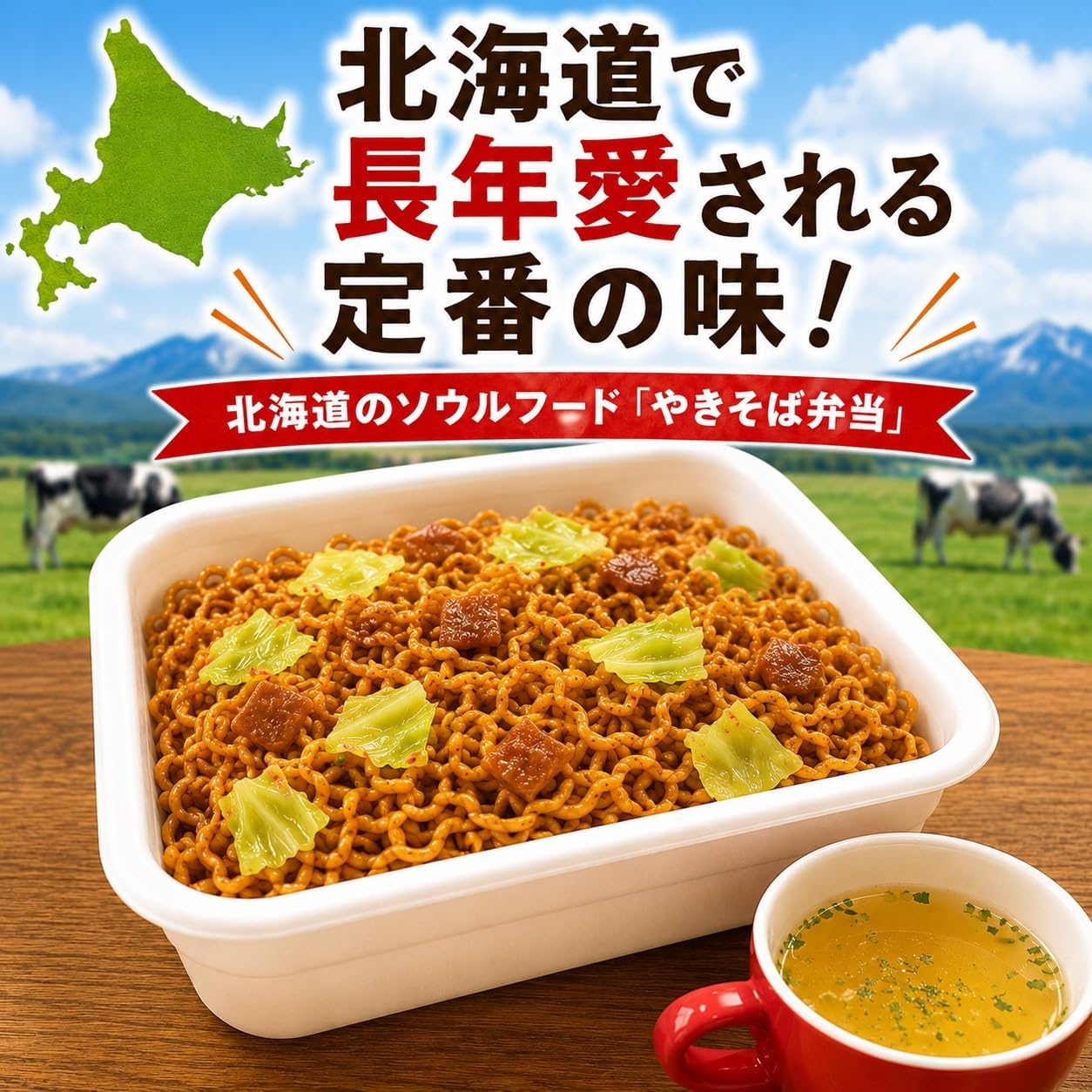 [Hokkaido Limited] Yakisoba Bento Box, 4 Popular Assorted Set (Sauce, Cod Roe, Scallop Butter, Spicy Spicy), 4 Pieces in Total | Great Value for Local Local Instant Noodles