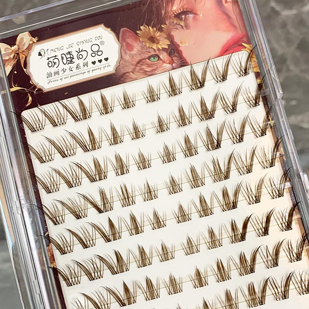 Brown No Glue Fox Eye Effect Fluffy Eyelashes Self Adhesive Reusable Thick Wings Extension Daily Use 9-13mm (Style 2)