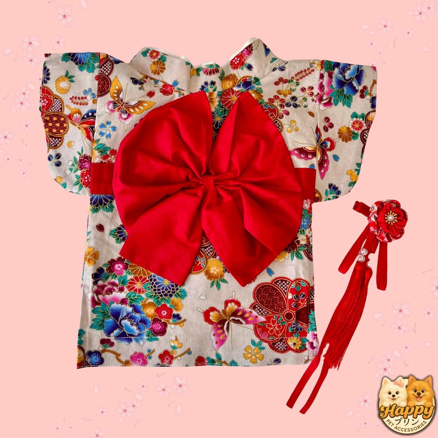 [For Dogs and Cats] Japanese-style Kimono Set in Choose Color | Breathable Cotton Material & Hair Accessories Included | Cute Pet Clothes, Kimono Outfit for Small Dogs and Cats, Festivals, Tanabata