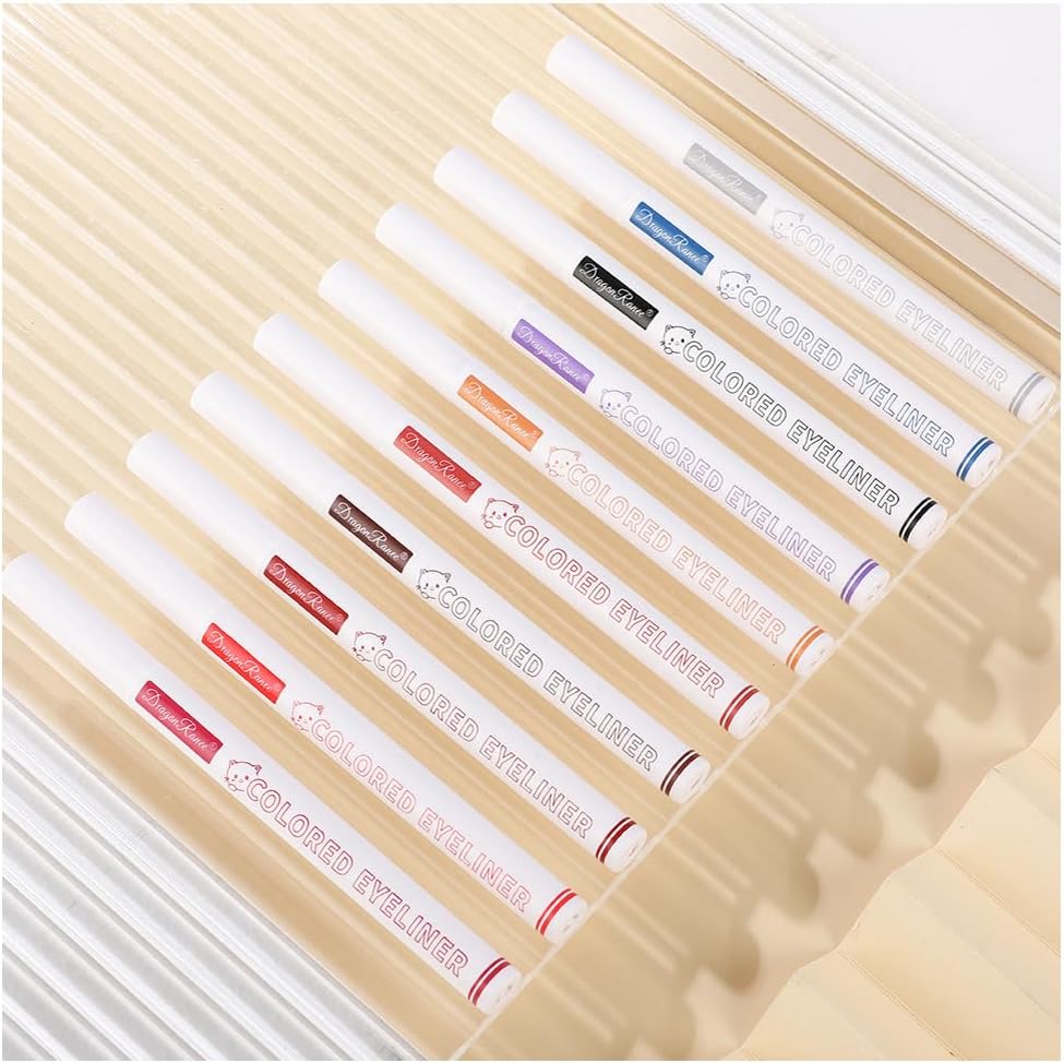 Cute Color Waterproof Eyeliner Liquid Pen Long Lasting Beginners Women Color Teardrop Bag Ultra Fine Black and White 10 Colors (01# White)