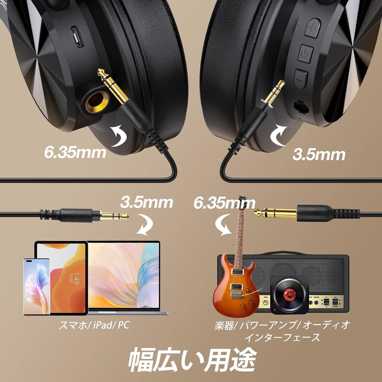 OneOdio A70 Bluetooth Headphones, Over-Ear, Wireless Headphones, Up to 72 Hours of Playtime, Includes Mic, Wireless, Dual-Use, Monitor, DJ Headphones, Detachable Cable, Studio Recording, Musical