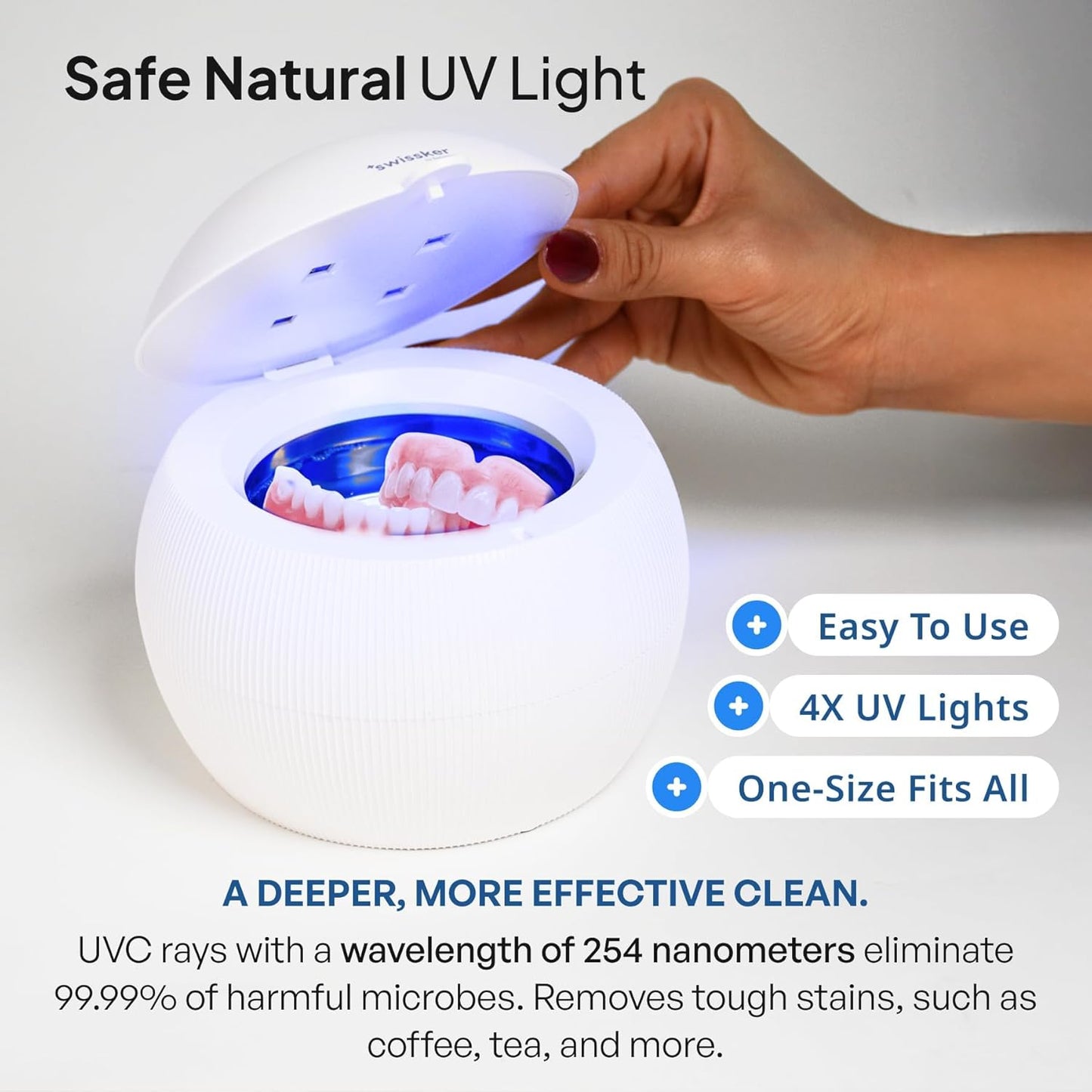 Swissker by Swissklip ShinePod - Cápsula de limpieza dental ultrasónica | Máquina de limpieza ultrasónica de retenedores | Limpiador de protector bucal | Limpiador de protector nocturno | Limpiador de
