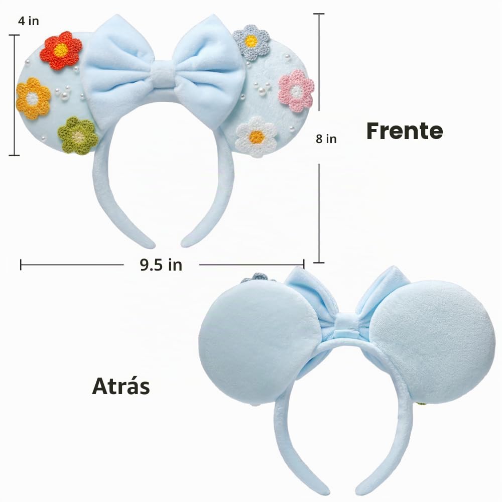 UNSPAZ Diadema de orejas de ratón, orejas de ratón para mujeres y niñas con perla, orejas de parque para viajes, decoraciones de cumpleaños, accesorios para el cabello (azul bebé)