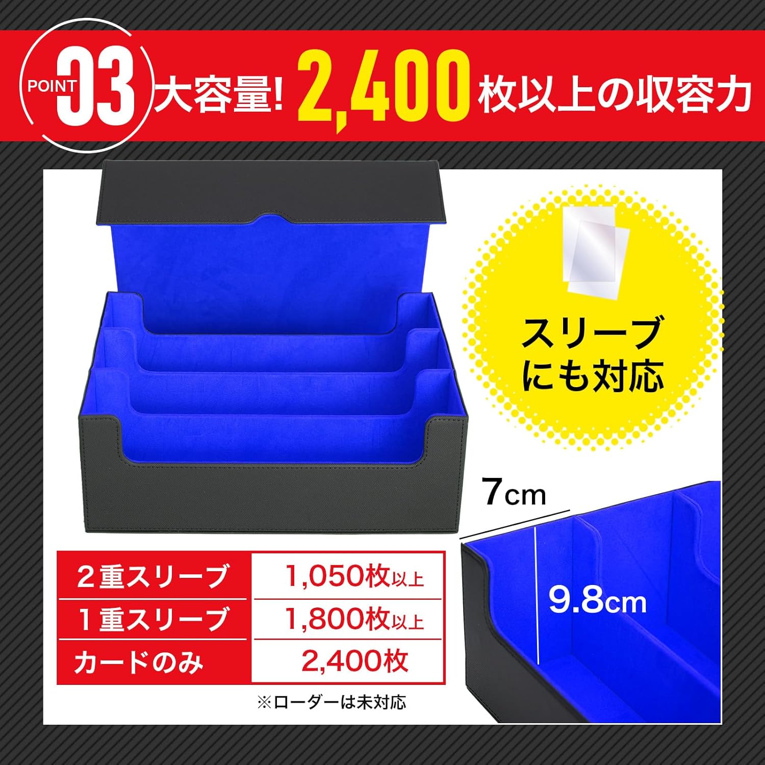 (Improved Model) The place B Trading Card Case, Box, Trading Cards, Deck Card Games, Storage, Over 2,400 Cards, 24 Indexes, 6 Stand Clips (Black and Blue)