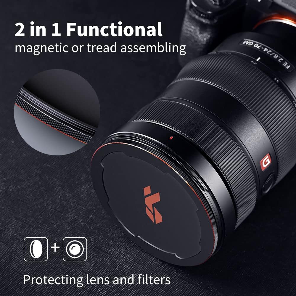 K&F Concept 77mm Magnetic Lens Cap, Magnetic Adhesion, Convenient Installation, Magnetic Lens Cap with Screws, Aluminum Alloy, Shock Resistant