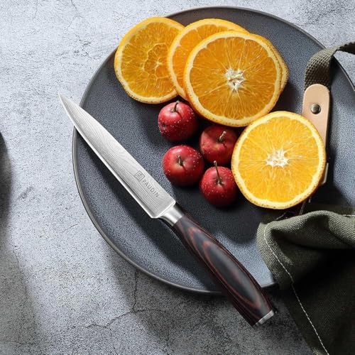 PAUDIN Santoku Knife, 6.7 inches (170 mm) with Sheath, Stainless Steel Knife, Well-Cut + Petty Knife, Paring Knife, 5.0 inches (127 mm) with Sheath