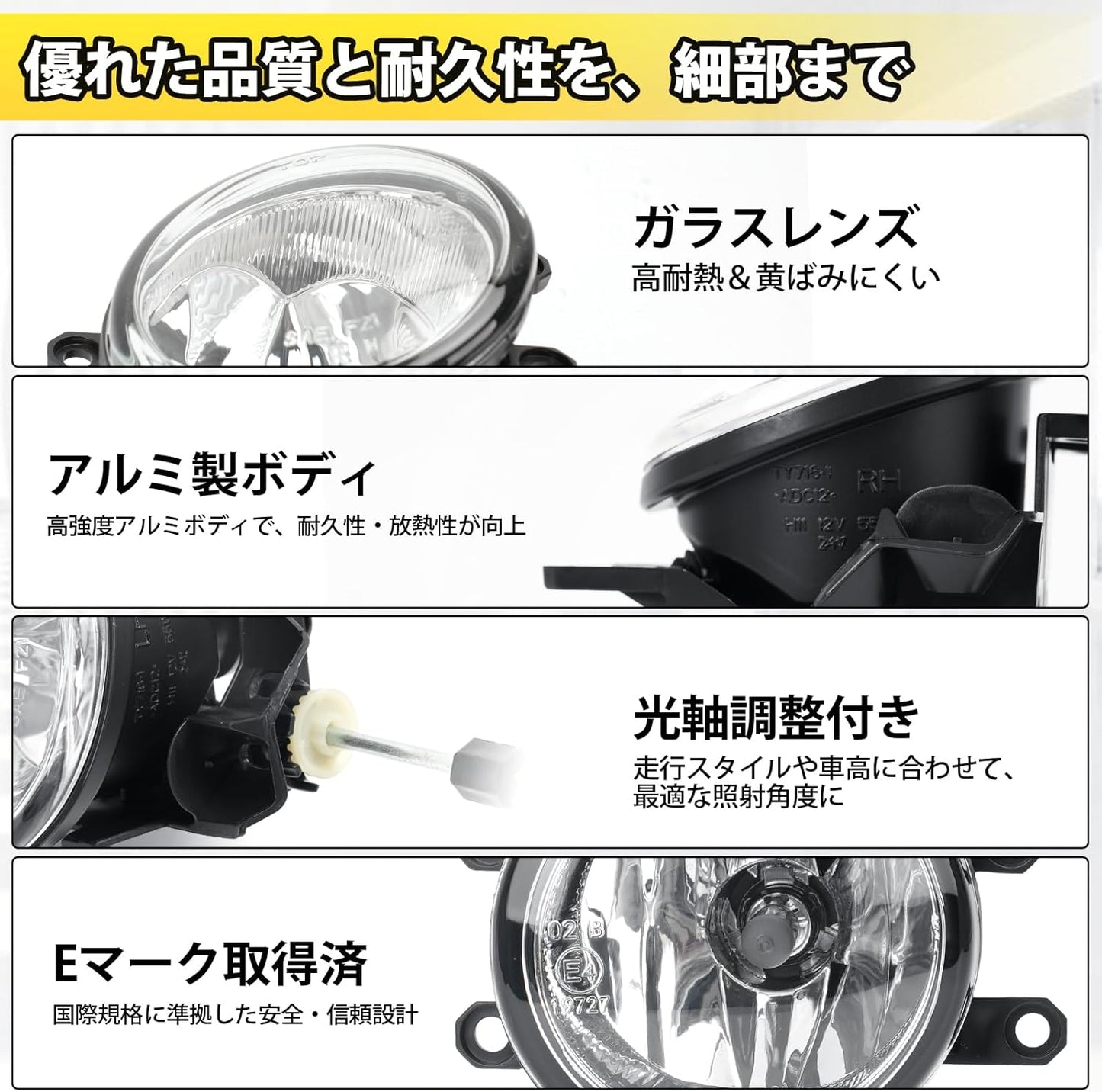 Fog Light Unit, Compatible with Toyota Cars, Genuine Replacement, No Processing Required, Compatible with H8/H11/H16 LED Bulbs, Adjustable Optical Axis, E-Mark Certified, IP68 Waterproof
