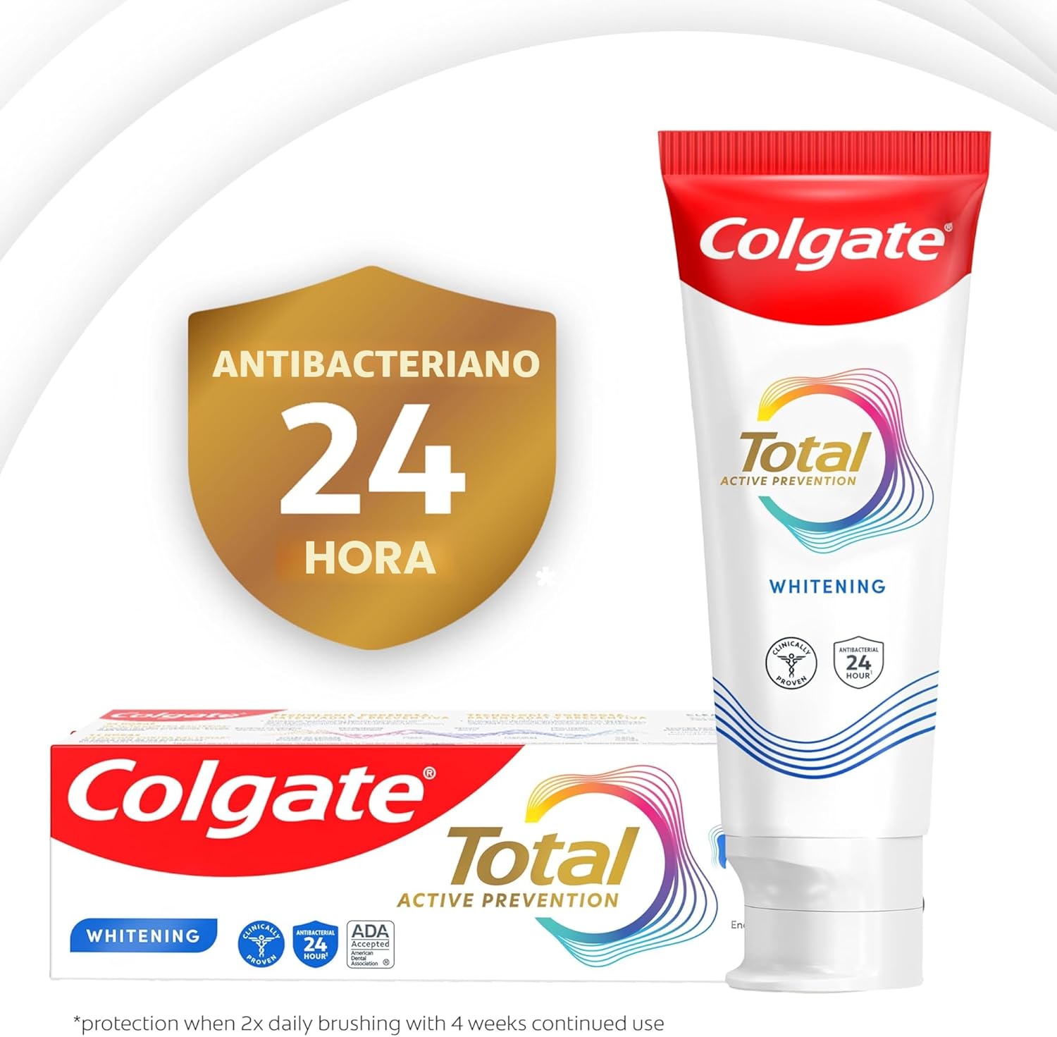 Colgate Total Whitening Pasta de dientes 5.1 oz, paquete de 4, fluoruro, antibacteriano, para placa, gingivitis, sensibilidad, eliminación de manchas, clínicamente probado, menta, blanqueamiento dental, fluoruro estannoso