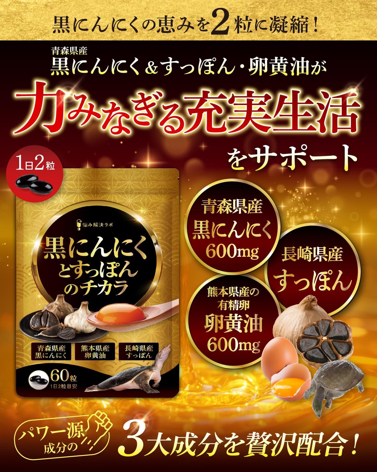 【Amazon限定セット】グルコサミンのチカラ × 黒ニンニクとすっぽんのチカラ プロテオグリカン グルコサミン 非変性Ⅱ型 コラー 関節 サプリ30日分 60粒 ヒアルロン酸 国内製造 青森県産黒にんにく 長崎県産すっぽん 熊本県産卵黄油 サプリ 瀬戸内海産牡蠣エキス 島根県産シジミエキス 和歌山県産完熟梅 亜麻仁油