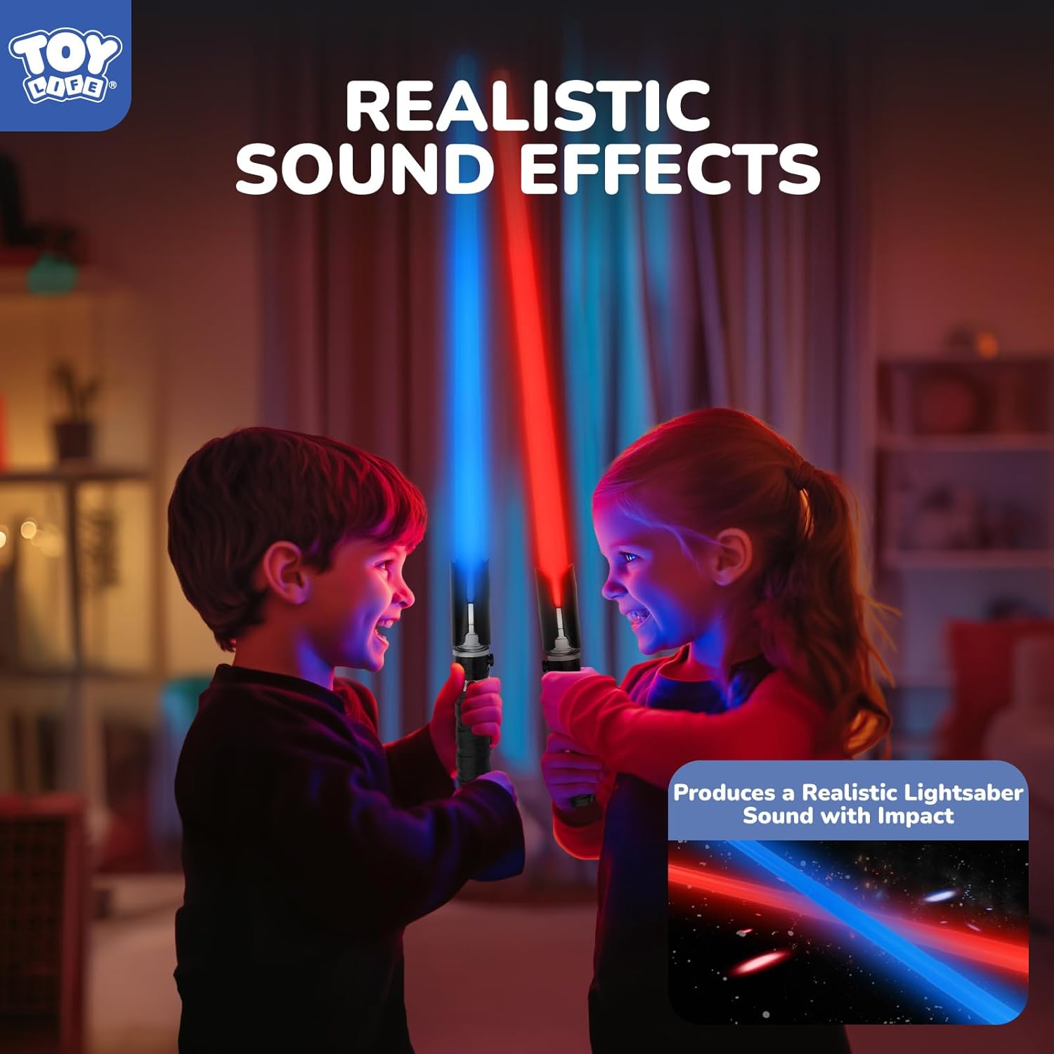 TOY Life 2 en 1 Espada iluminada azul y roja, paquete de 2 para niños, espada iluminada expandible para niños, sables de luz LED + sonido FX, sables de luz duales, juguete iluminado, sable oscuro de