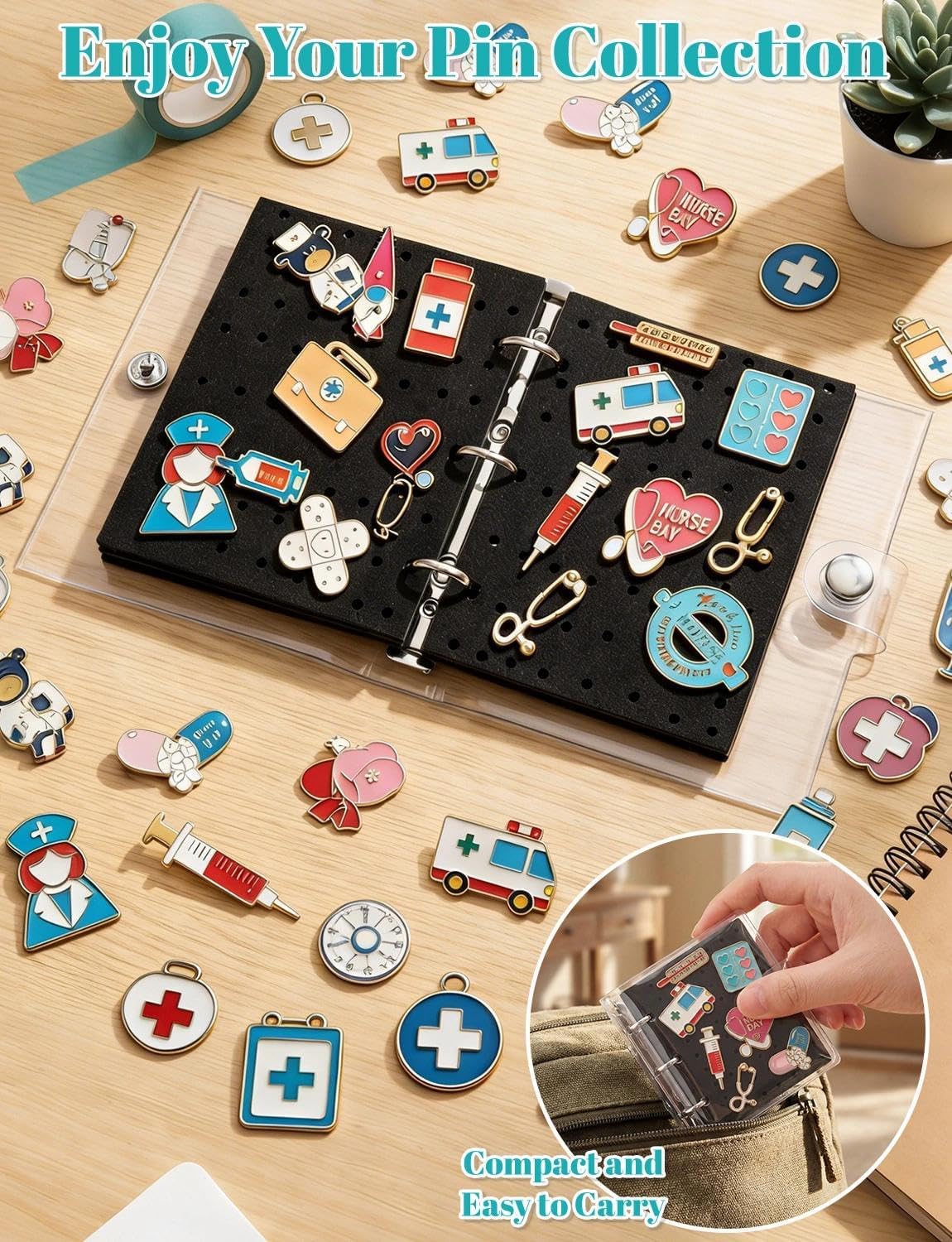 2 unids Mini esmalte Pin Display Book Portable Pin Trading Book Organizador caso | Mini tablero de pines con páginas protectoras, carpeta compacta para mostrar insignias, broches, colecciones de joyas