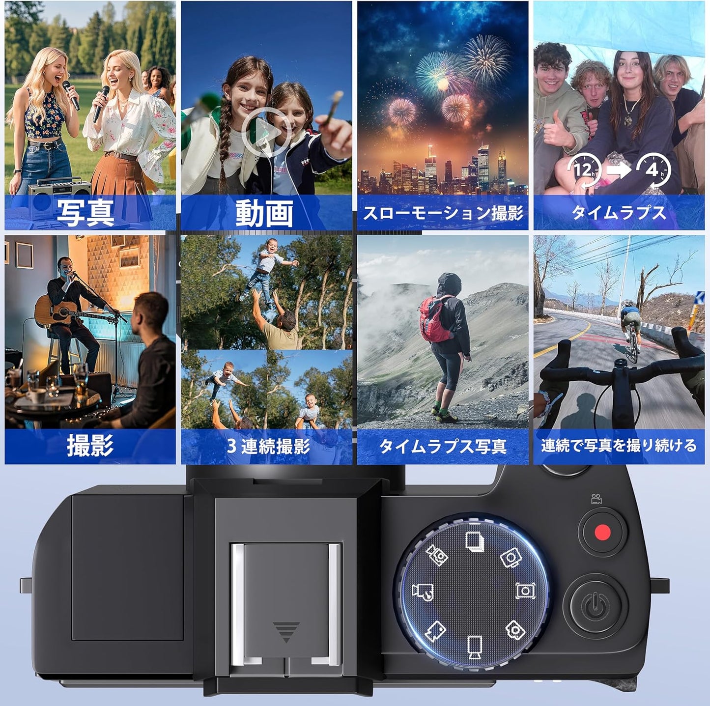 Fsjun Mirrorless SLR Camera 4K Ultra HD 48MP Wide Angle Lens, All-in-One Vlogging Camera with 3'' 180° Flip Screen and Digital Zoom