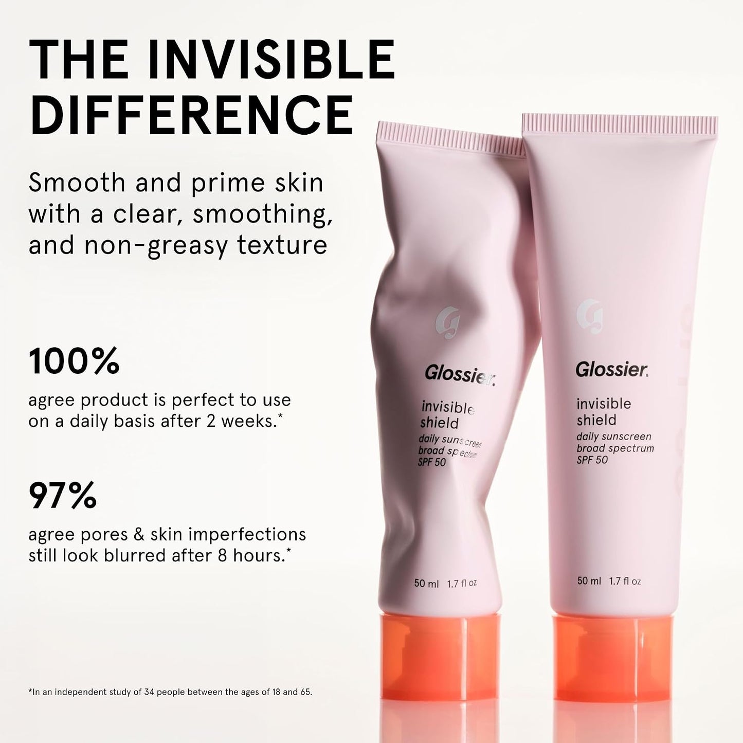 Glossier Invisible Shield Daily Face Sunscreen SPF 50 - Lightweight Gel Broad Spectrum UVA/UVB - No White Cast, Non-Comedogenic, Vegan - Smoothing Makeup Primer for Dry, Combo or Oily Skin, 50 mL
