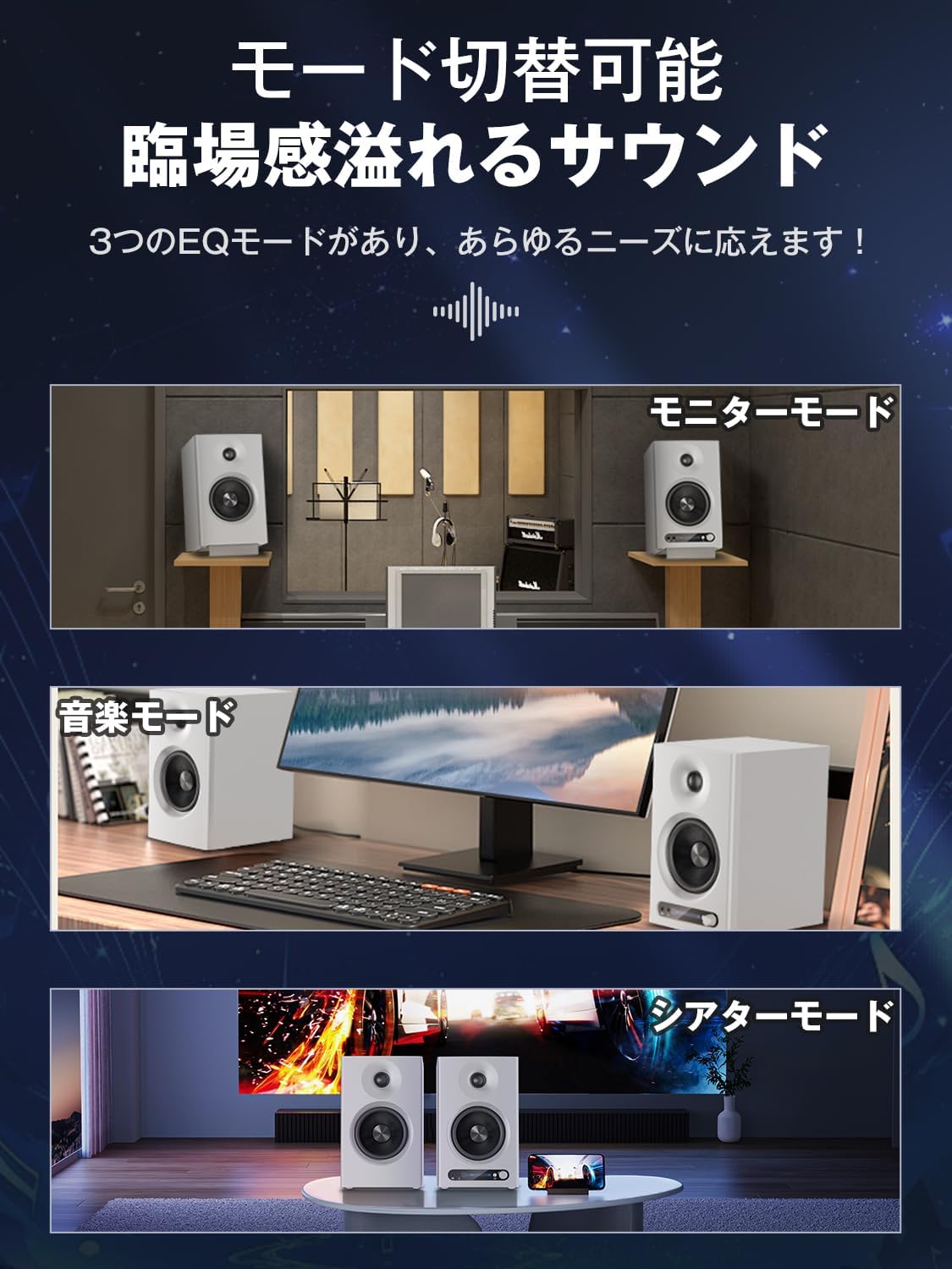 YOPIN Monitor Speaker Bluetooth 5.4 Switchable Between Three Modes (Monitor, Music, Theater) 4-Inch Mid-Bass Speaker 45Hz-20kHz Wide Frequency Range 60W Speaker Bluetooth Fiber Optic/TRS/HDMI/RCA/AUX