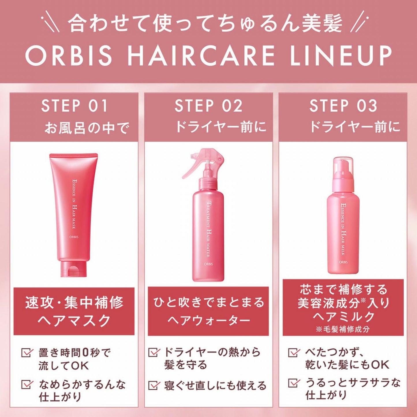 Orbis 3 Piece Set Sanrio Characters Limited Collaboration Design (Hair Milk/Hair Water/Hair Mask) Hair Treatment
