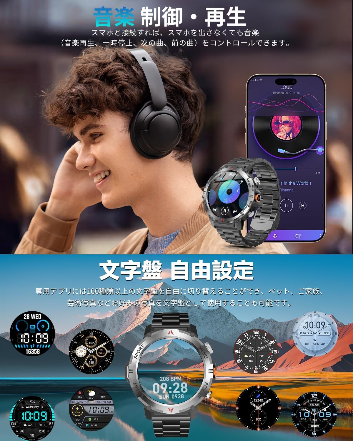 Smart Watch (2025 Improved Version), Military Standards, Flashlight, Bluetooth 5.3 Calls, LINE/Message Notification, Dustproof and Waterproof, 100+ Exercise Modes, GPS Exercise Recording, Sports