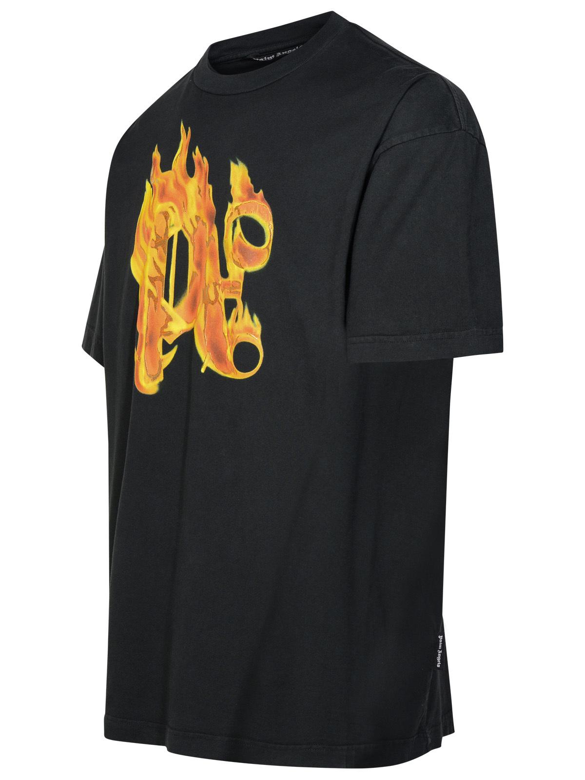 Palm パームエンジェルズの燃えるモノグラム 'ブラックコットンTシャツ - Image 6