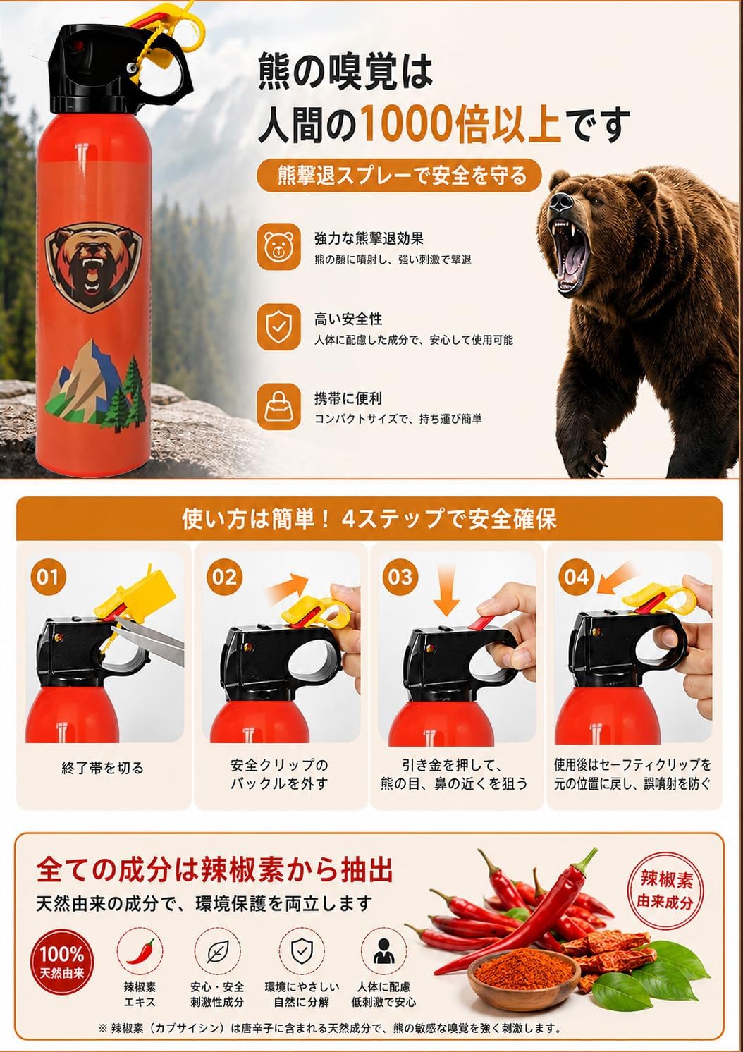 ME Bear Repellent Spray 30 Feet Range Max Strength 9.2 oz for Mountain Lion Outdoor Camping