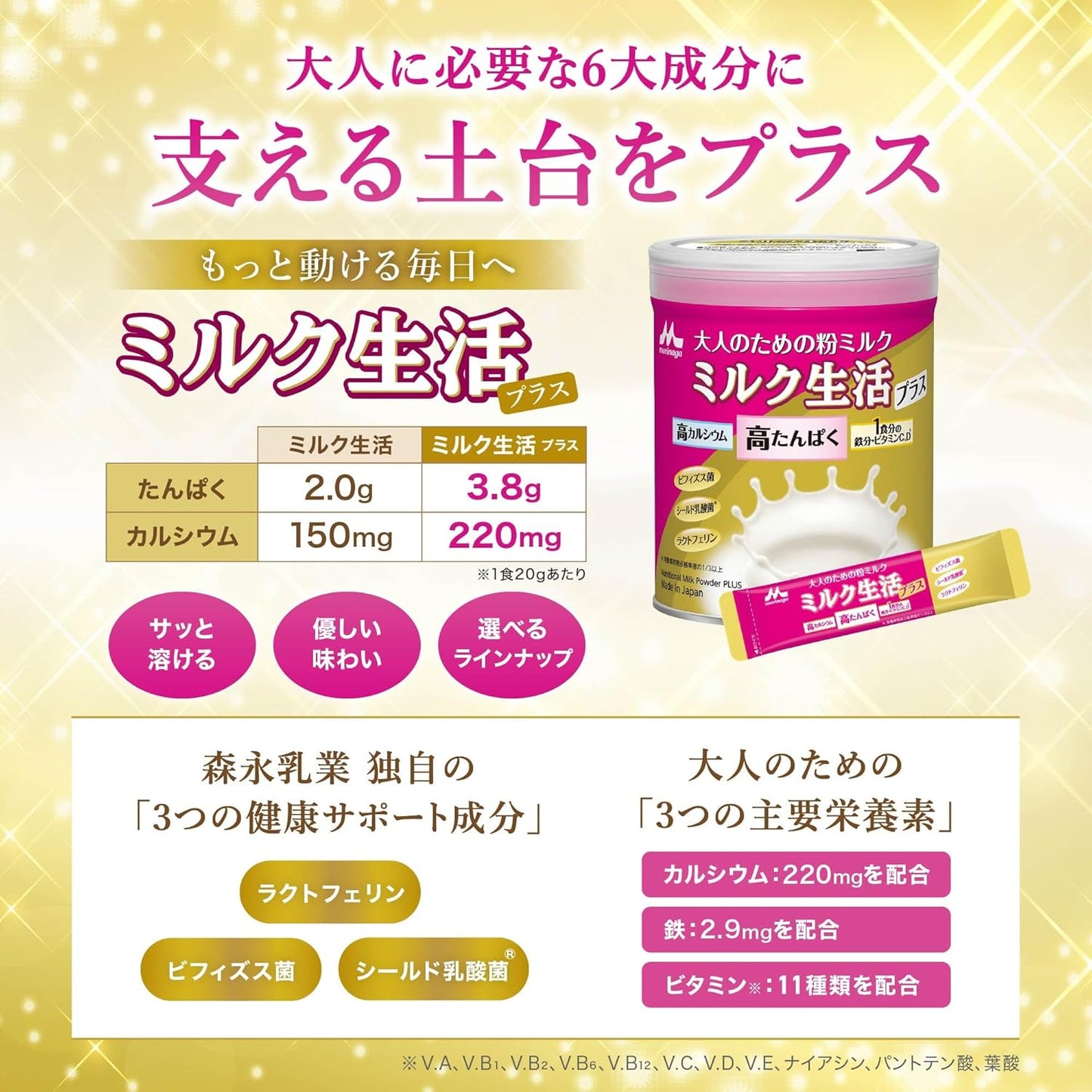 Morinaga Dairy Milk Life Plus Adult Powdered Milk Lactoferrin Bifidobacterium BB536 Shield Lactic Acid Bacteria Calcium 2-Pack Set (10.6 oz (300 g) × 2 Bags)