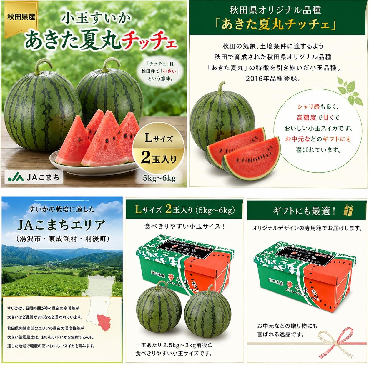 JA Komachi Akita Natsunamaru Chiche, Small Watermelon, Made in Akita Prefecture, L x 2 Balls, Approx. 11.0 lbs (5 kg) - 13.2 lbs (6 kg), Shipping Time: Mid July - Early August, Delivery Date cannot be specified